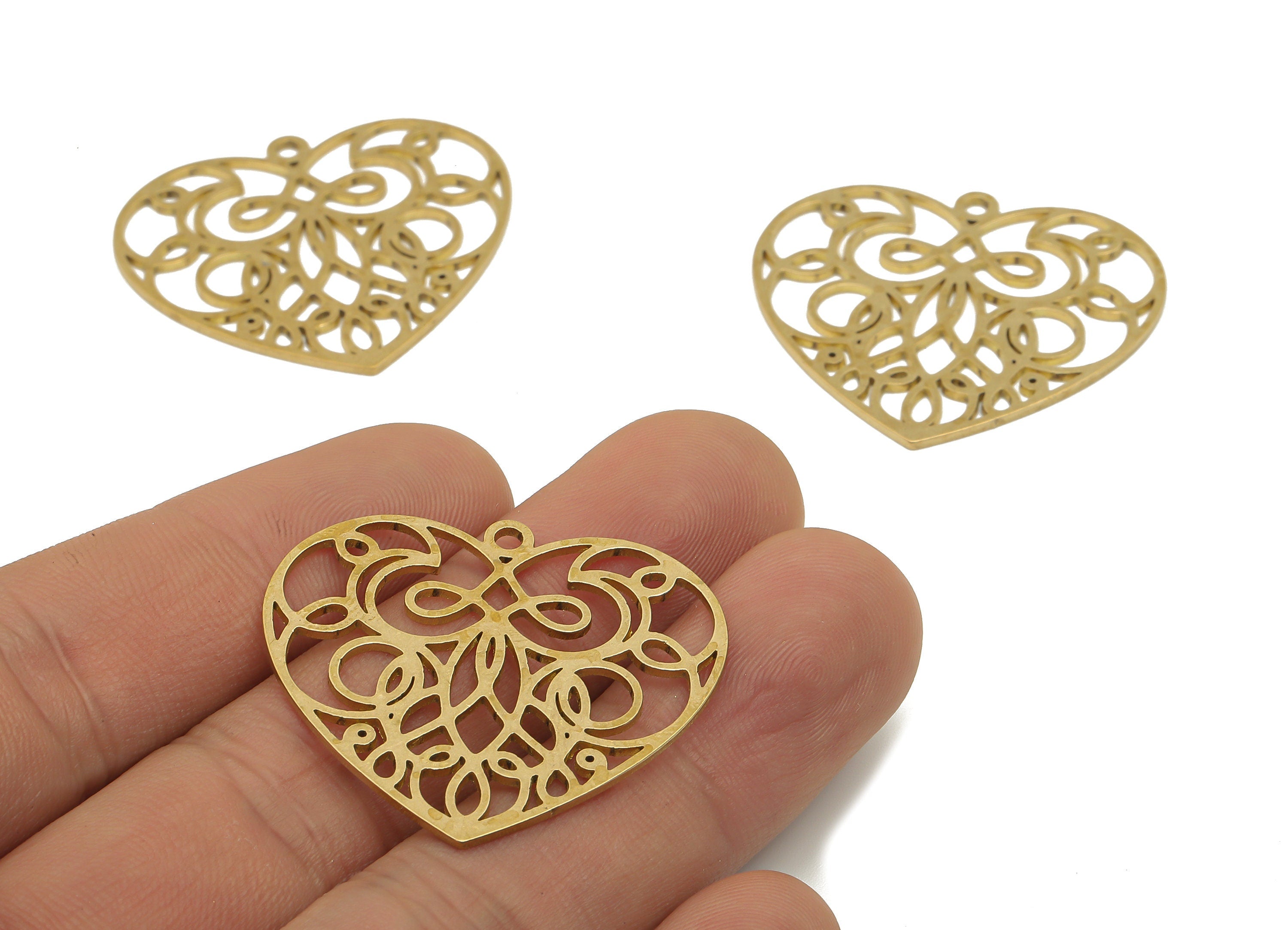 Raw Brass Heart Charm - Brass Heart Cutout Earring Charm - Filigree Finding - Laser Cut Pendant - Jewelry Supplies - 34.8x31.2x0.8mm-PPA4796 - DOMEDBAZAAR