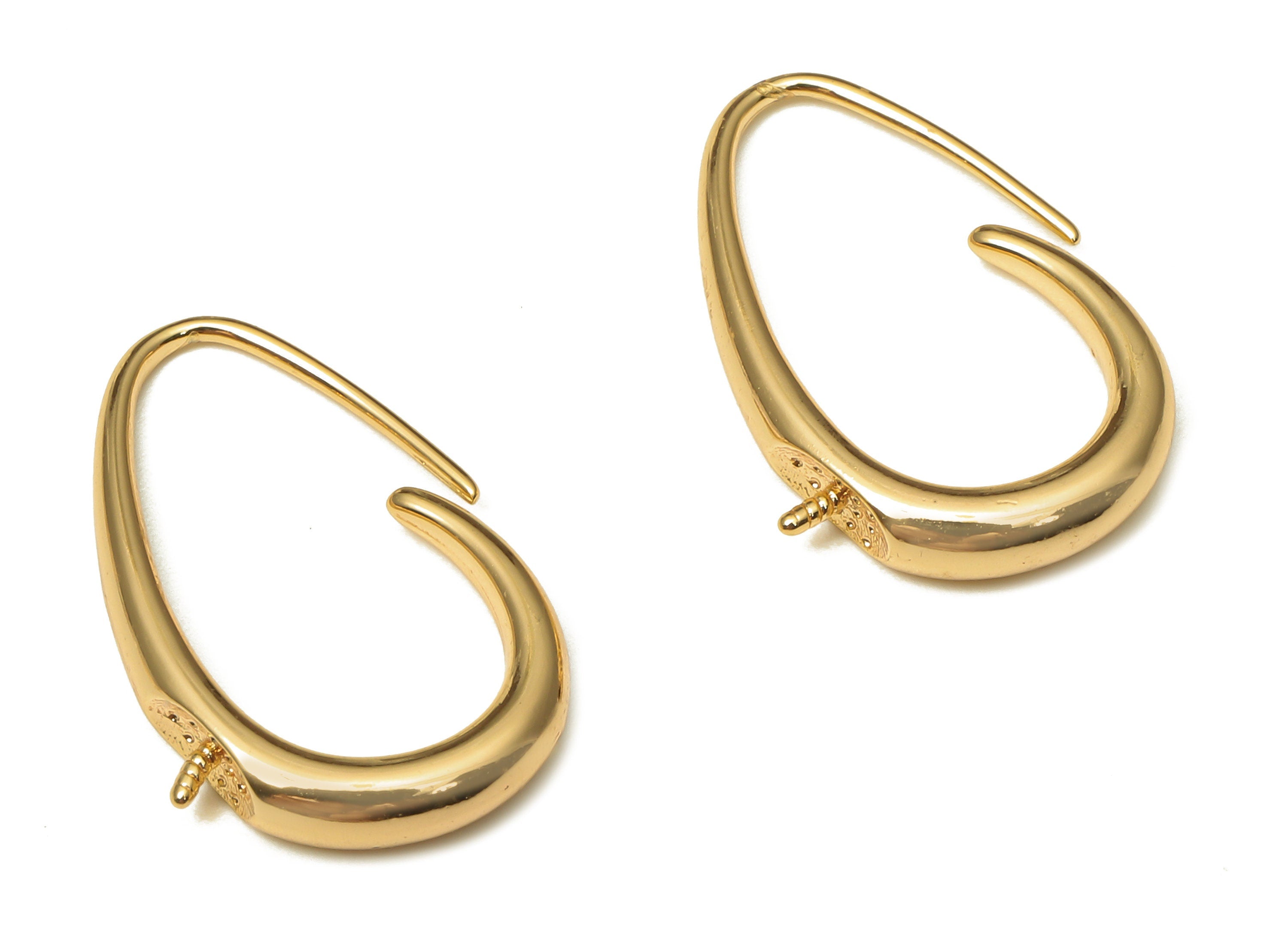 Brass Drop Earring Wire - Gold Teardrop Earring Hooks - 18K Real Gold Plated Brass - For Pearl - 19.94x13.33x2.68mm - RGP5228 - DOMEDBAZAAR