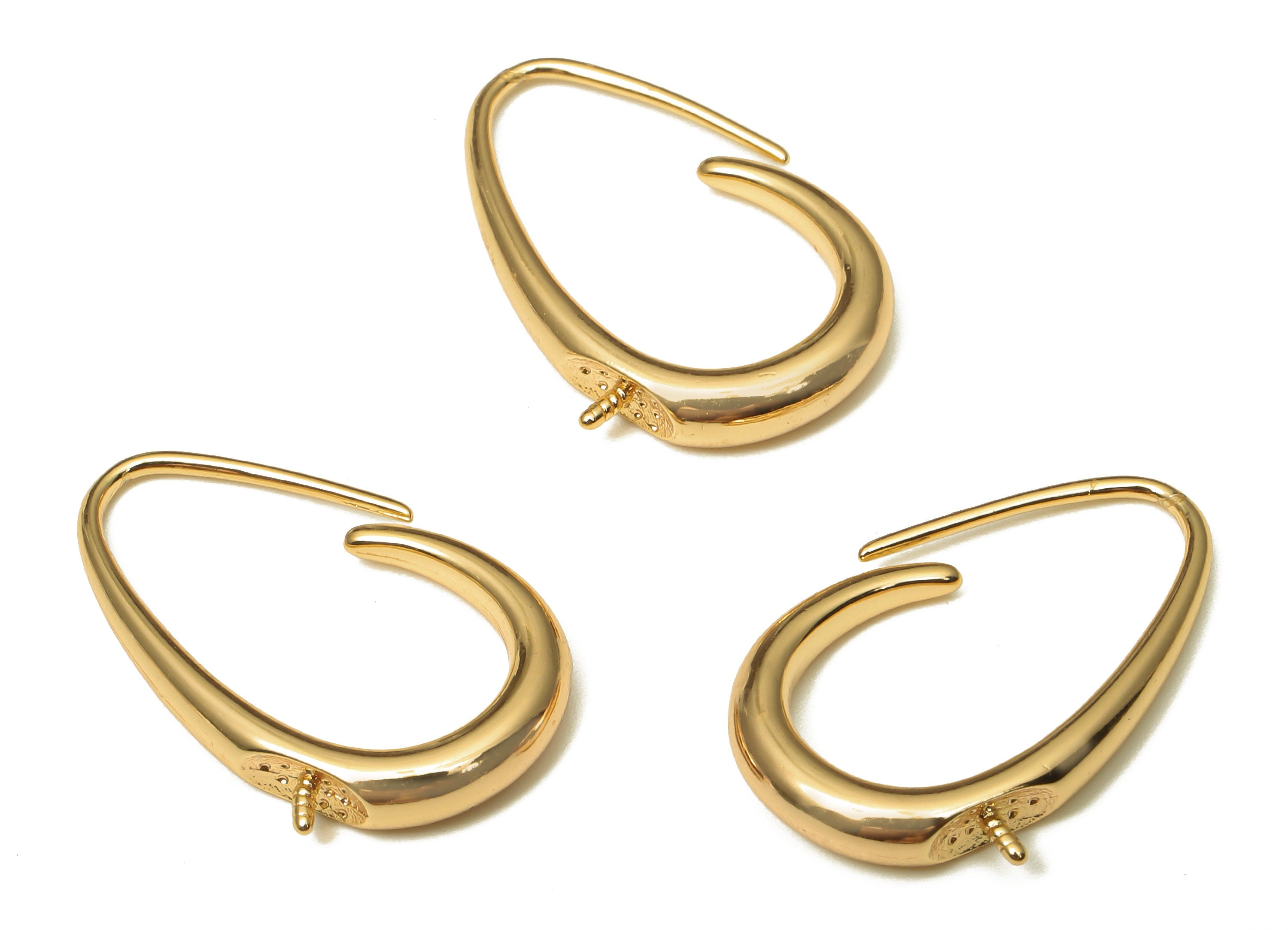 Brass Drop Earring Wire - Gold Teardrop Earring Hooks - 18K Real Gold Plated Brass - For Pearl - 19.94x13.33x2.68mm - RGP5228 - DOMEDBAZAAR