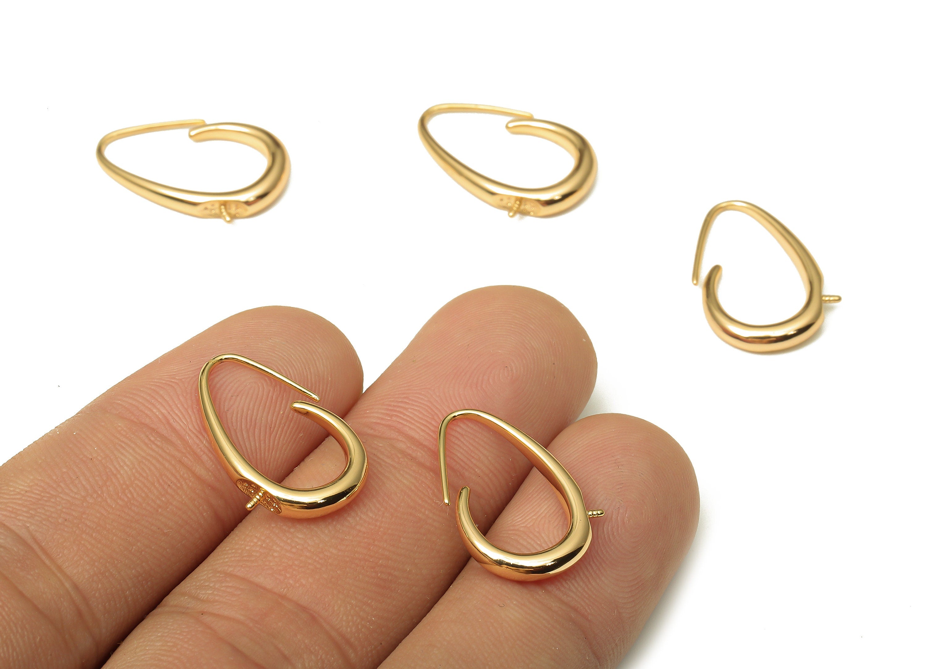 Brass Drop Earring Wire - Gold Teardrop Earring Hooks - 18K Real Gold Plated Brass - For Pearl - 19.94x13.33x2.68mm - RGP5228 - DOMEDBAZAAR