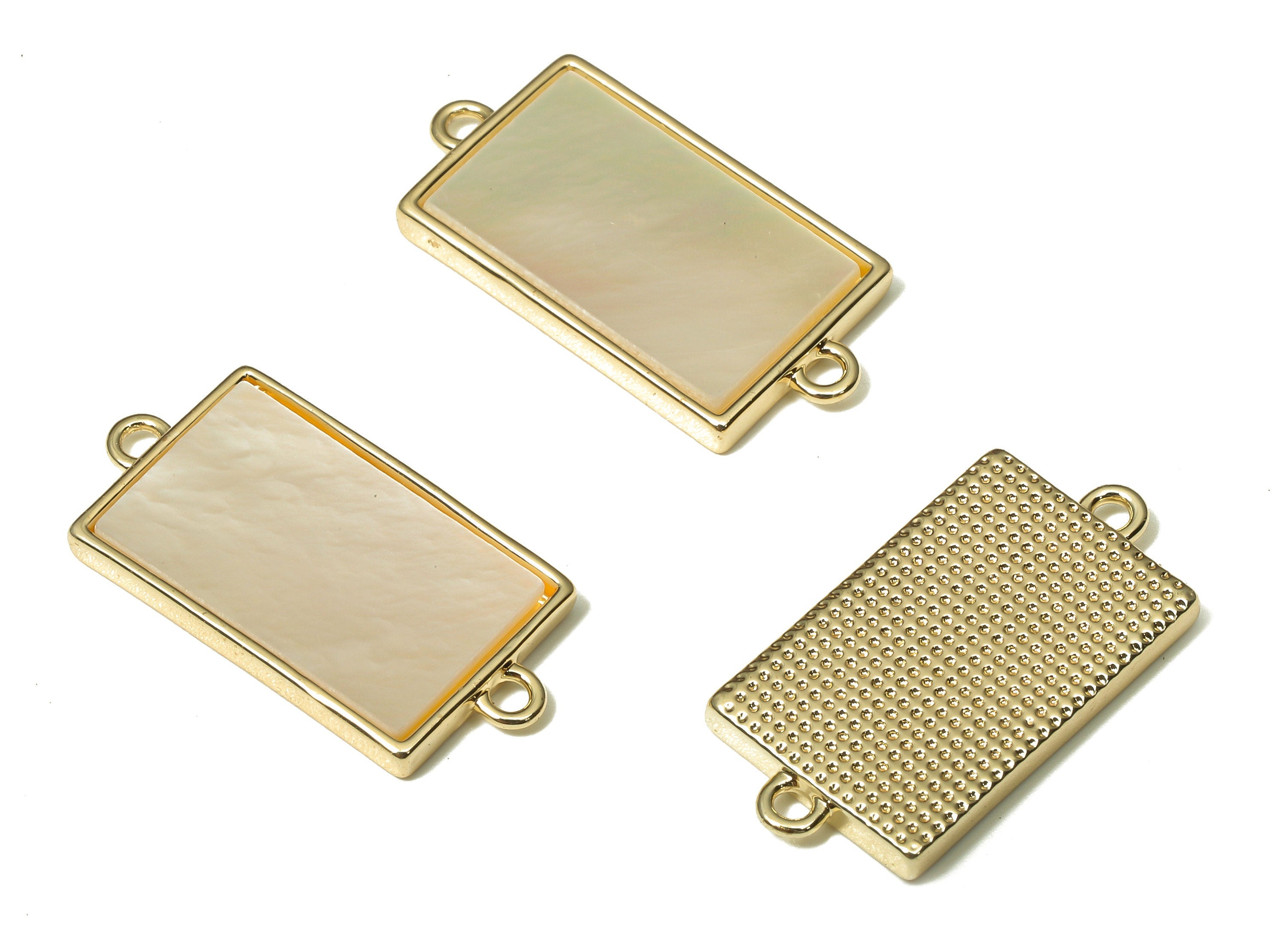 Brass Rectangle Connectors - MOP Shell Mother of Pearl - For Necklace - 18K Real Gold Plating - Bracelet Charm - 21.3x10.7x1.9mm - RGP5229 - DOMEDBAZAAR