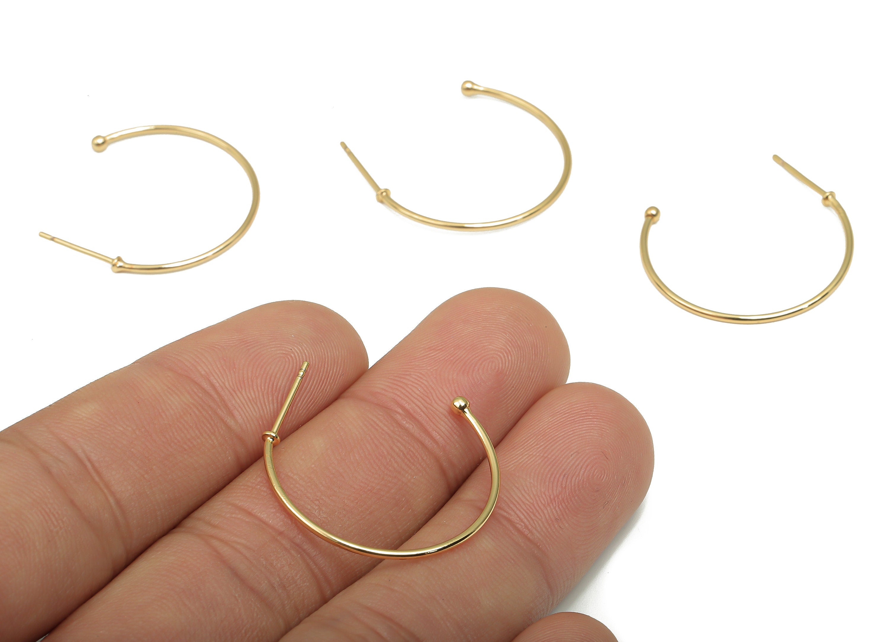 Brass C Open Hoop Earring Stud - Brass C Hoop Earring Post - Open Hoop Stud Earring - Stainless Steel Stud - 25.11x20.27x1.05mm- RGP4695 - DOMEDBAZAAR