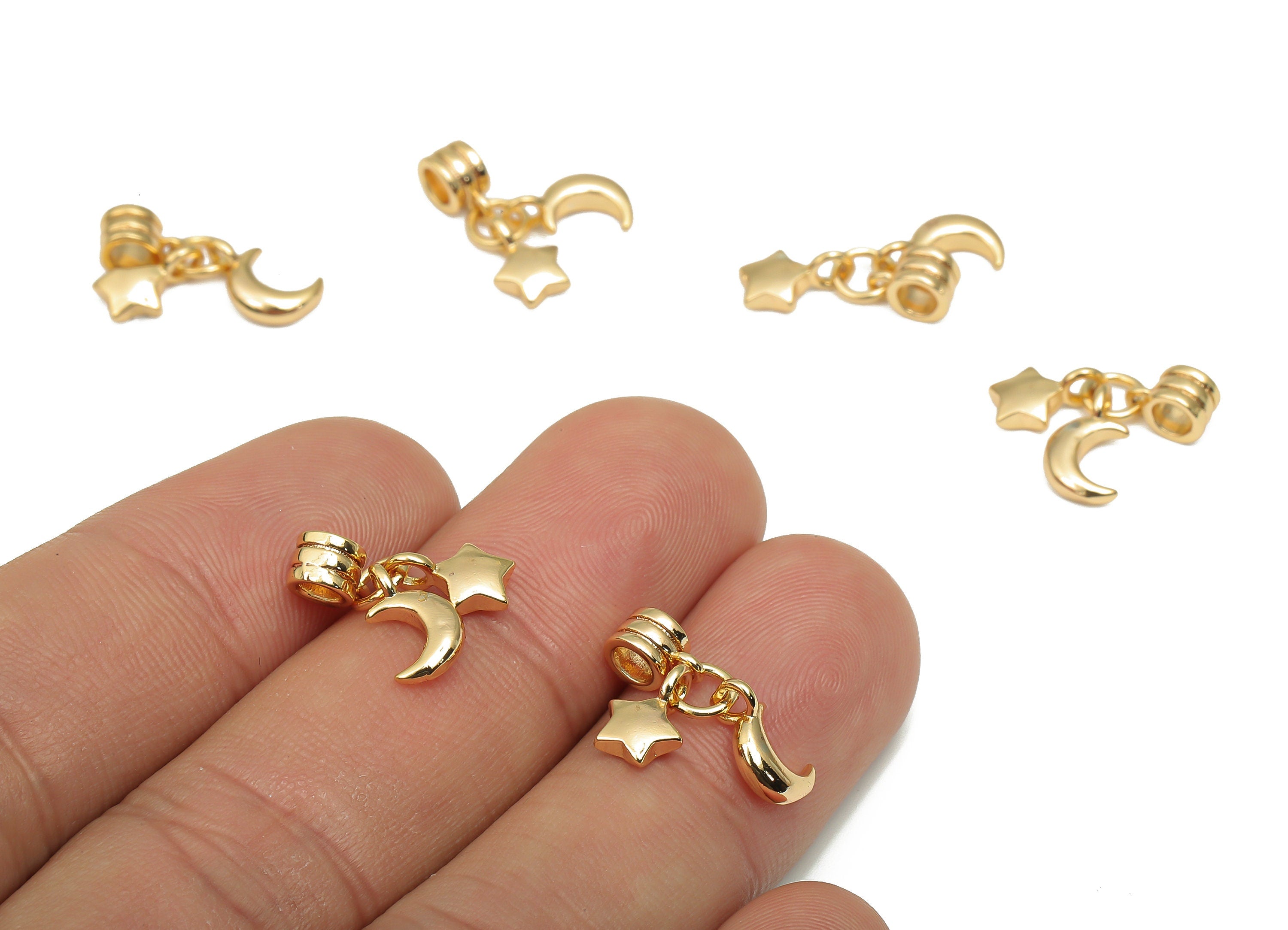 Brass Earring Charm - Gold Plated Crescent Moon Keyring Charms - 18K Real Gold Plating - Bracelet Stat Charms - 12.9x12.83x2.42mm - RGP4698 - DOMEDBAZAAR