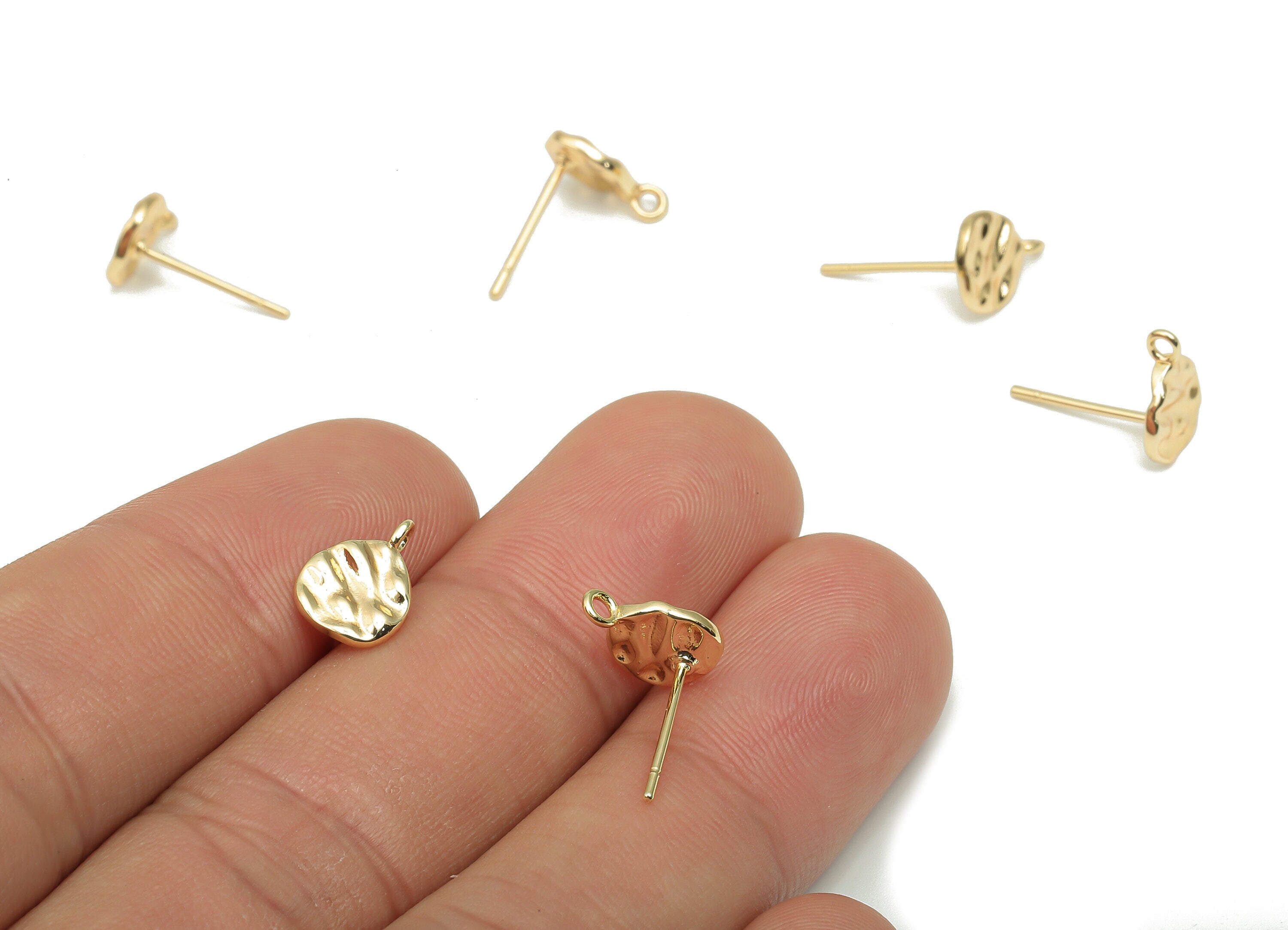 Brass Mini Nugget Circke Stud Earrings - Rough Bead Studs - 18K Real Gold Plated Brass - Stainless Steel Stud - 10.28x7.38x2.52mm- RGP4700 - DOMEDBAZAAR