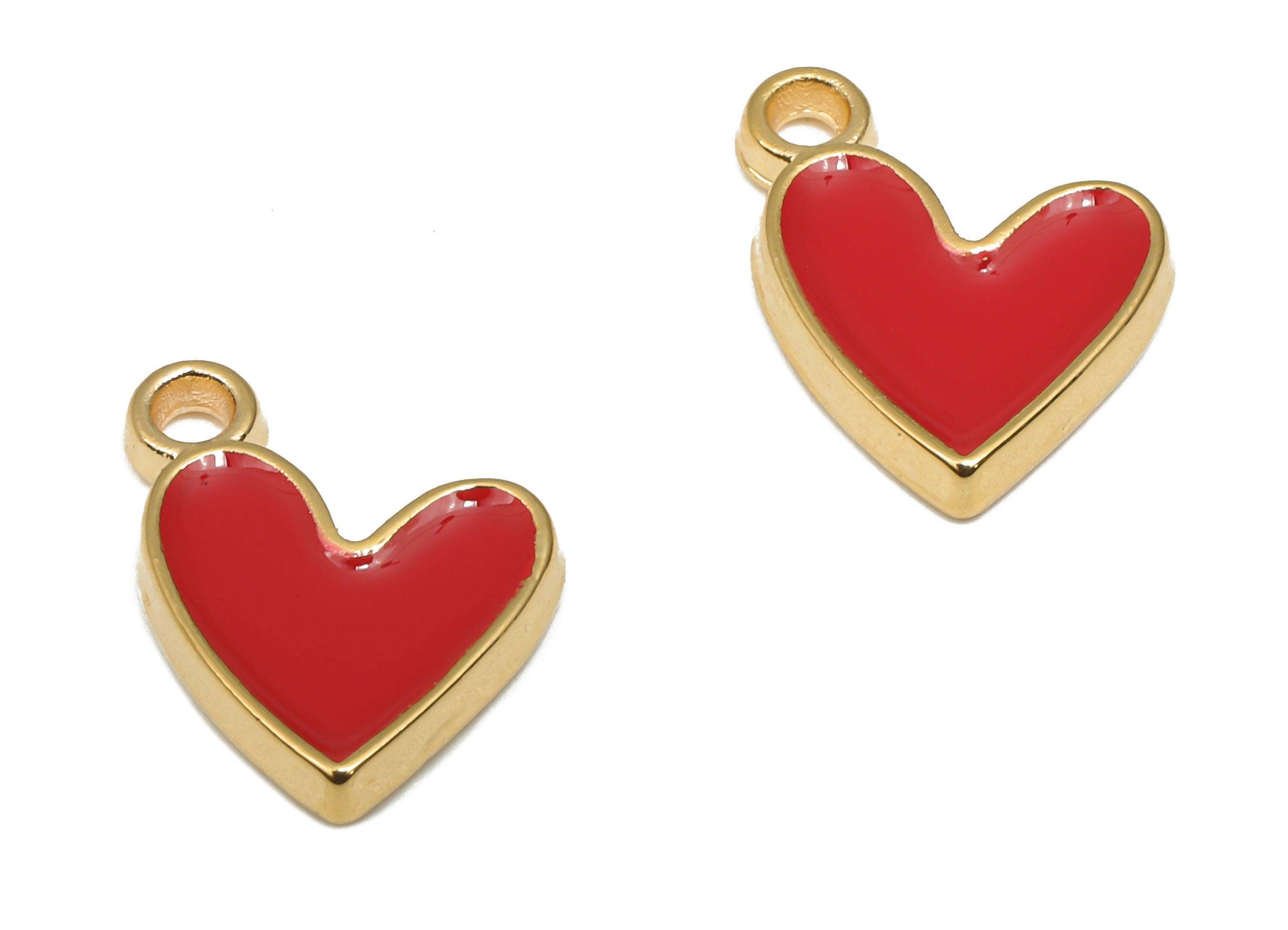 Brass Red Heart Charm - Enameled Heart charm - Red Heart Pendant - Love Tag Pendant - 18K Real Gold Plated Brass - 12.75x9.4x1.7mm - RGP4702 - DOMEDBAZAAR