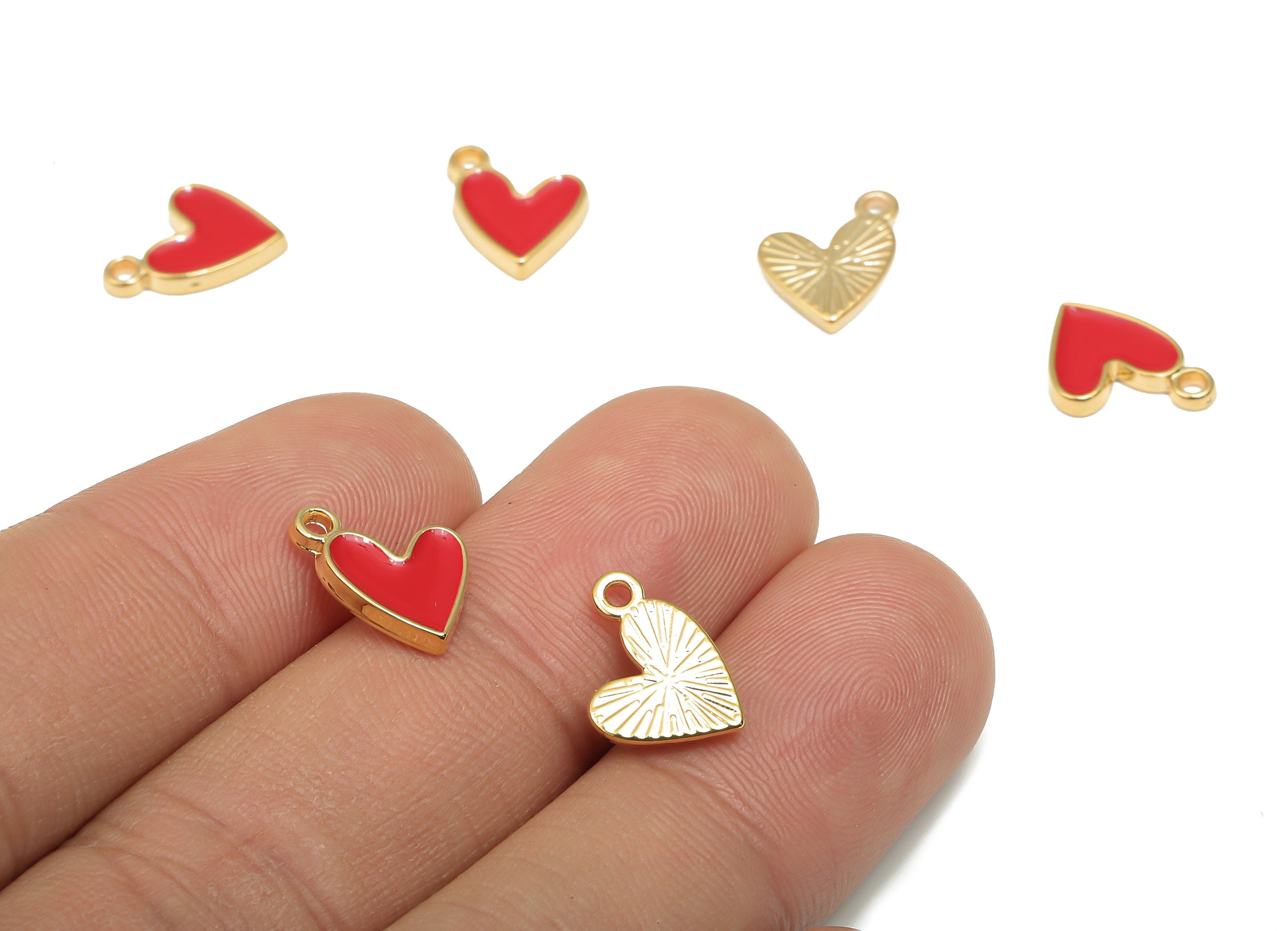 Brass Red Heart Charm - Enameled Heart charm - Red Heart Pendant - Love Tag Pendant - 18K Real Gold Plated Brass - 12.75x9.4x1.7mm - RGP4702 - DOMEDBAZAAR