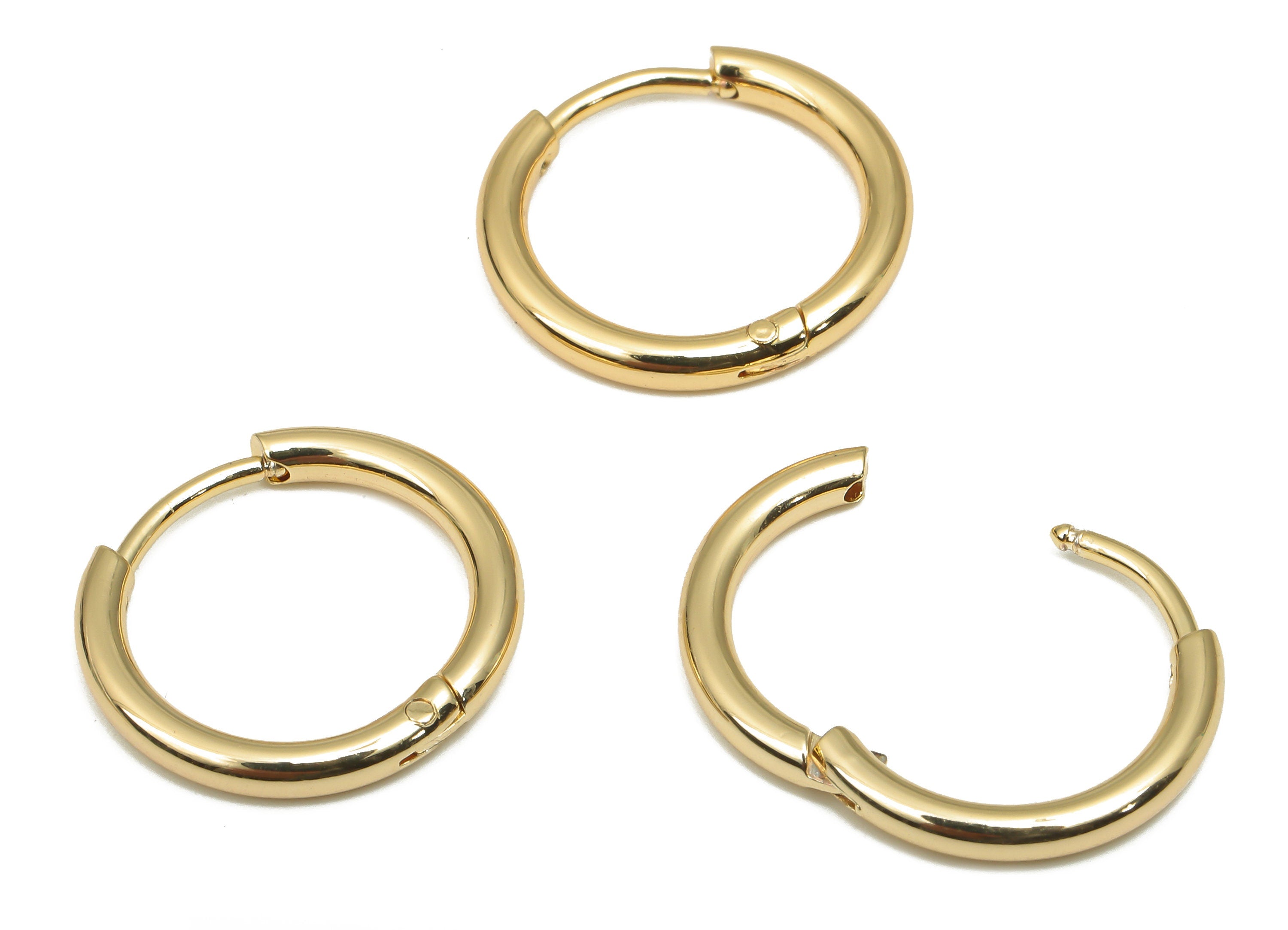 Brass Round Hoop Earring Clasp - Brass Circle Earring - 18K Real Gold Plating Hoop - Jewelry Making Supplies - 16.46x16.46x2.04mm - RGP4703 - DOMEDBAZAAR