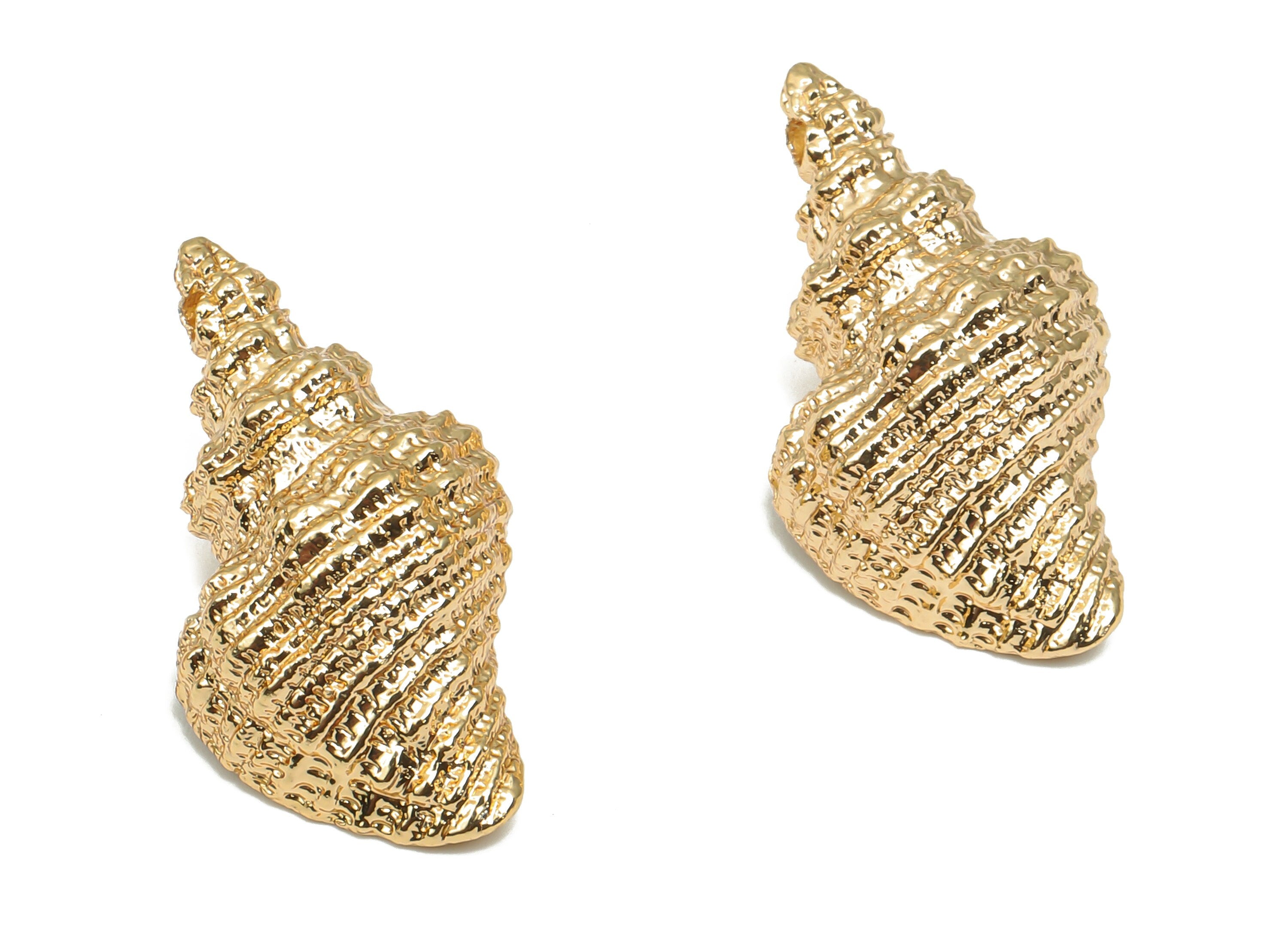 Brass Conch Earring Charm - Brass SeaShell Necklace Charm - 18K Real Gold Plated Brass Pendant - 22.54x11.75x0.84mm - RGP4704 - DOMEDBAZAAR