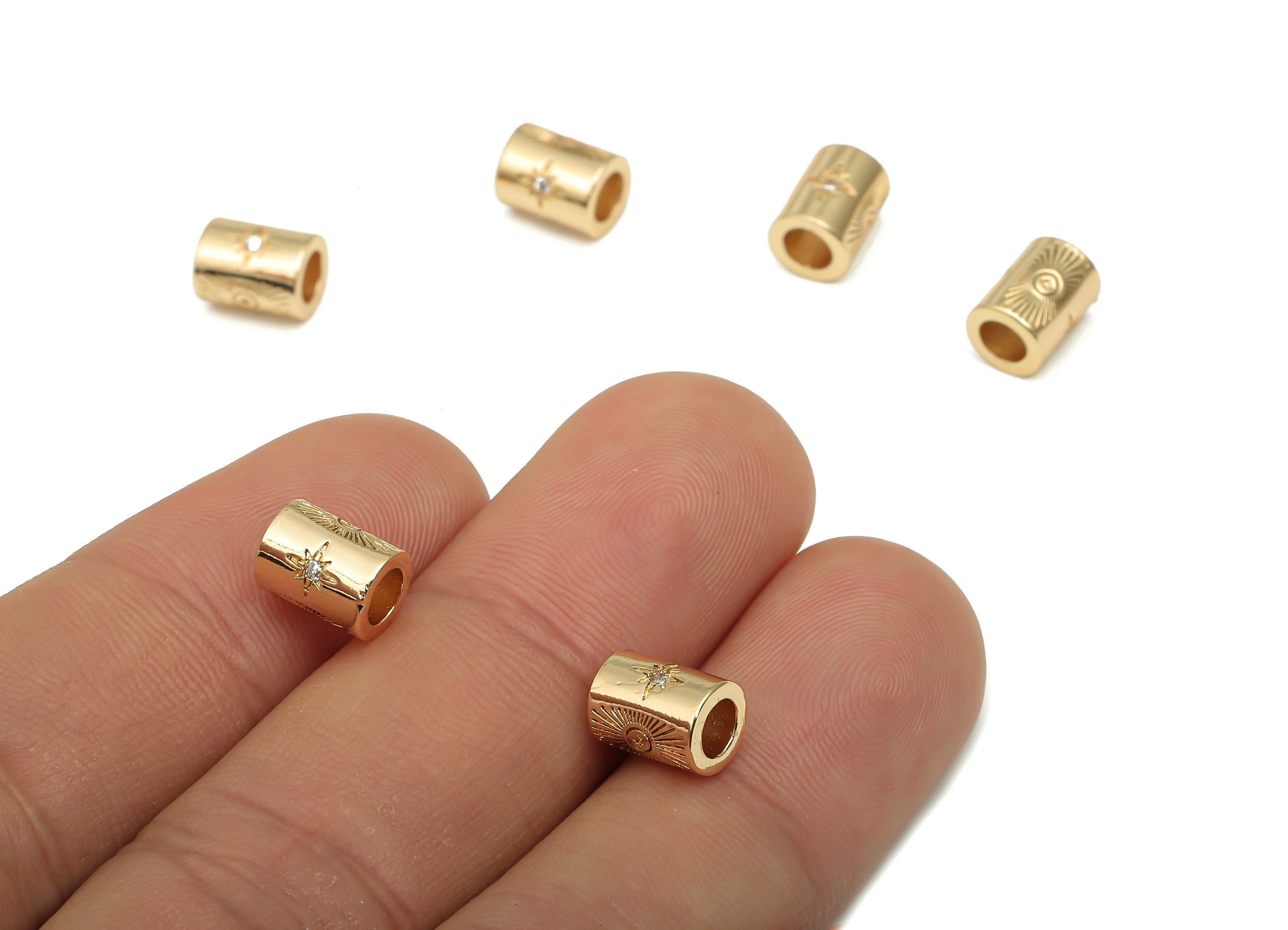 Brass Connector Spacer Beads - Barrel Spacer Beads with Zircons - 18K Real Gold Plating - Metal Tube Bracelet Beads - 8.05x6x6mm - RGP4706 - DOMEDBAZAAR