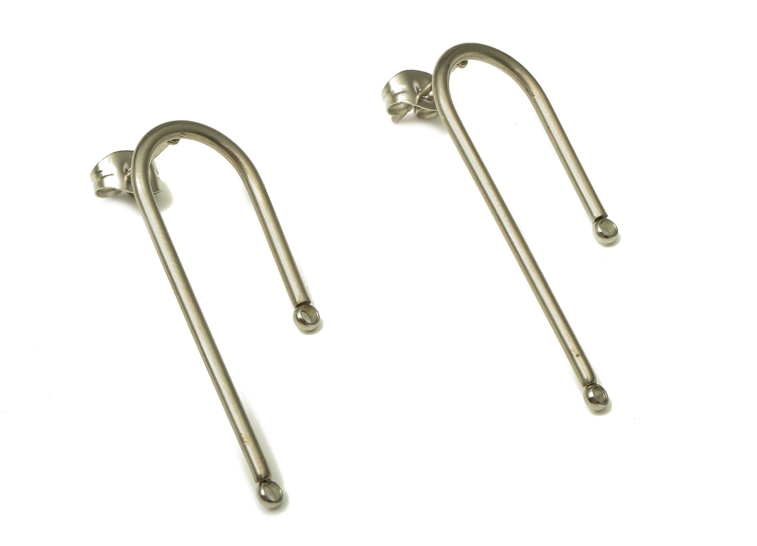 Asymmetric Earring Wire - Left And Right U Earring Stud - Stainless Steel Stud With Backs - 304 Stainless steel - 36.68x14.1x1.47mm - SS1387 - DOMEDBAZAAR