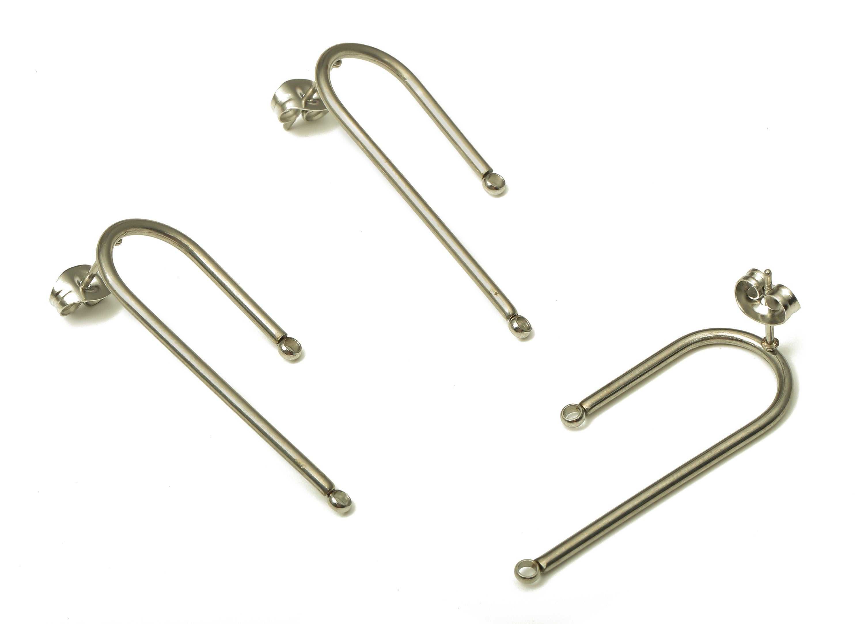 Asymmetric Earring Wire - Left And Right U Earring Stud - Stainless Steel Stud With Backs - 304 Stainless steel - 36.68x14.1x1.47mm - SS1387 - DOMEDBAZAAR