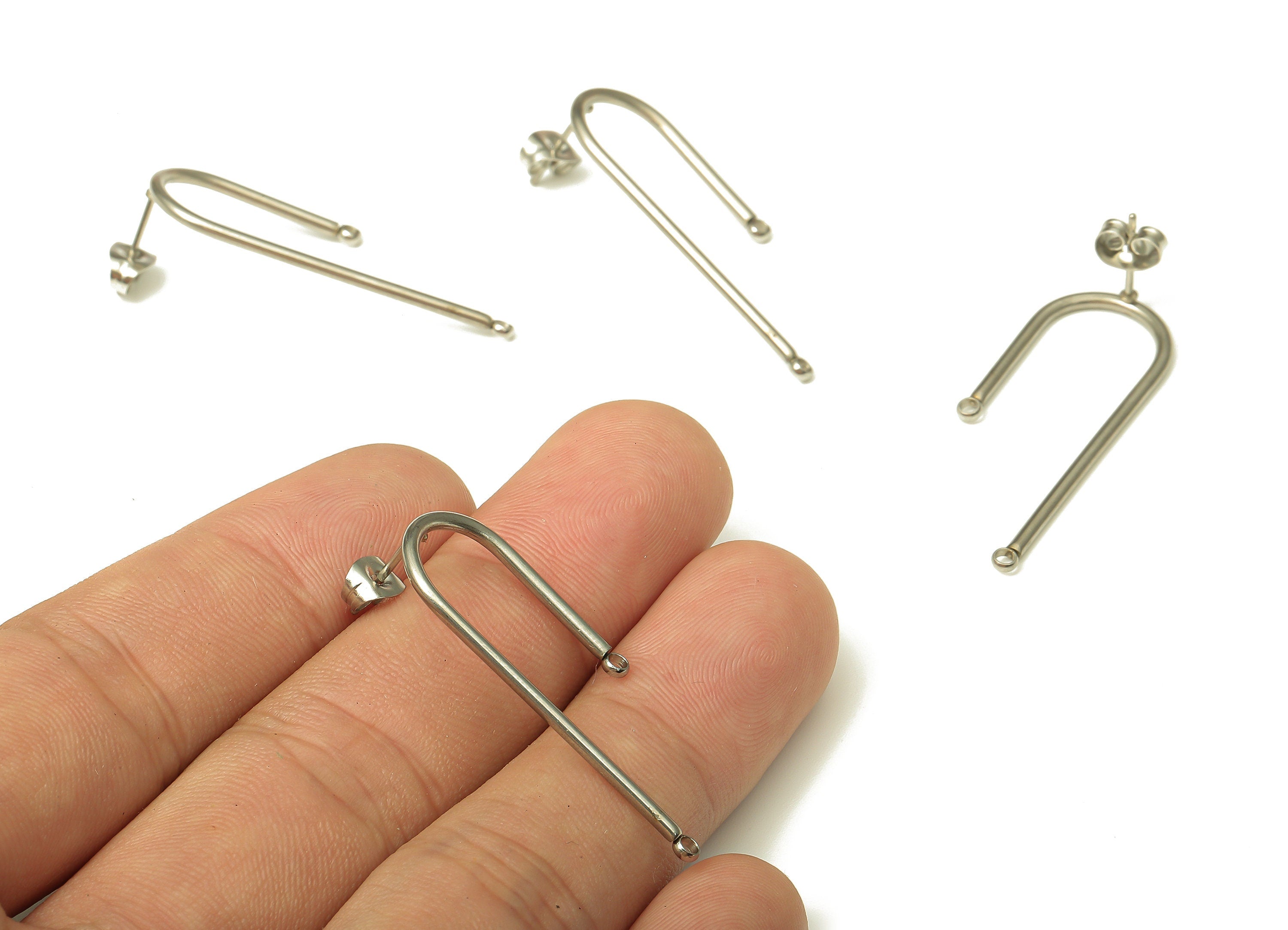 Asymmetric Earring Wire - Left And Right U Earring Stud - Stainless Steel Stud With Backs - 304 Stainless steel - 36.68x14.1x1.47mm - SS1387 - DOMEDBAZAAR