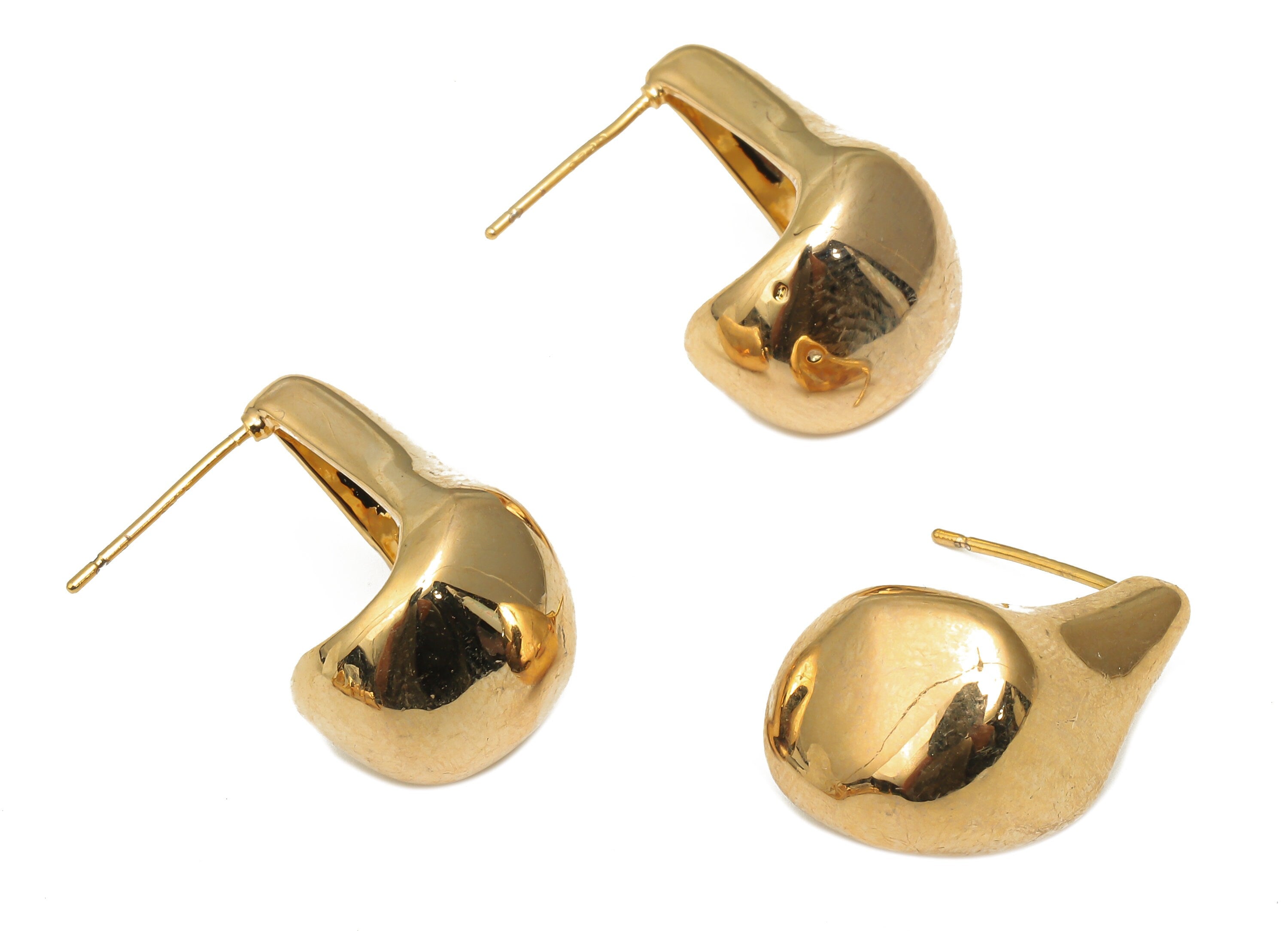 Brass Geometric Stud Earrings - Gold Chunky Posts Basket Earrings - 18K Real Gold Plated Brass - 21.85x14.95x3.6mm - RGP4711 - DOMEDBAZAAR