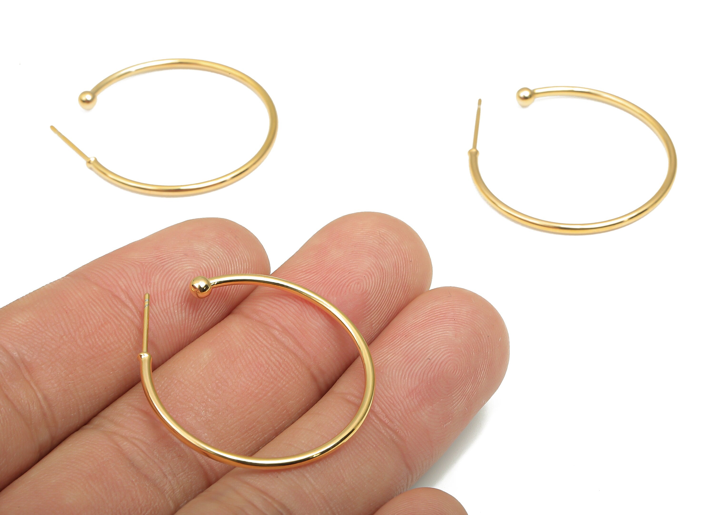 Brass C Open Hoop Earring Stud - Brass C Hoop Earring Post - 18K Real Gold Plated Brass - Stainless Steel Stud - 30.4x30.19x1.46mm - RGP4712 - DOMEDBAZAAR