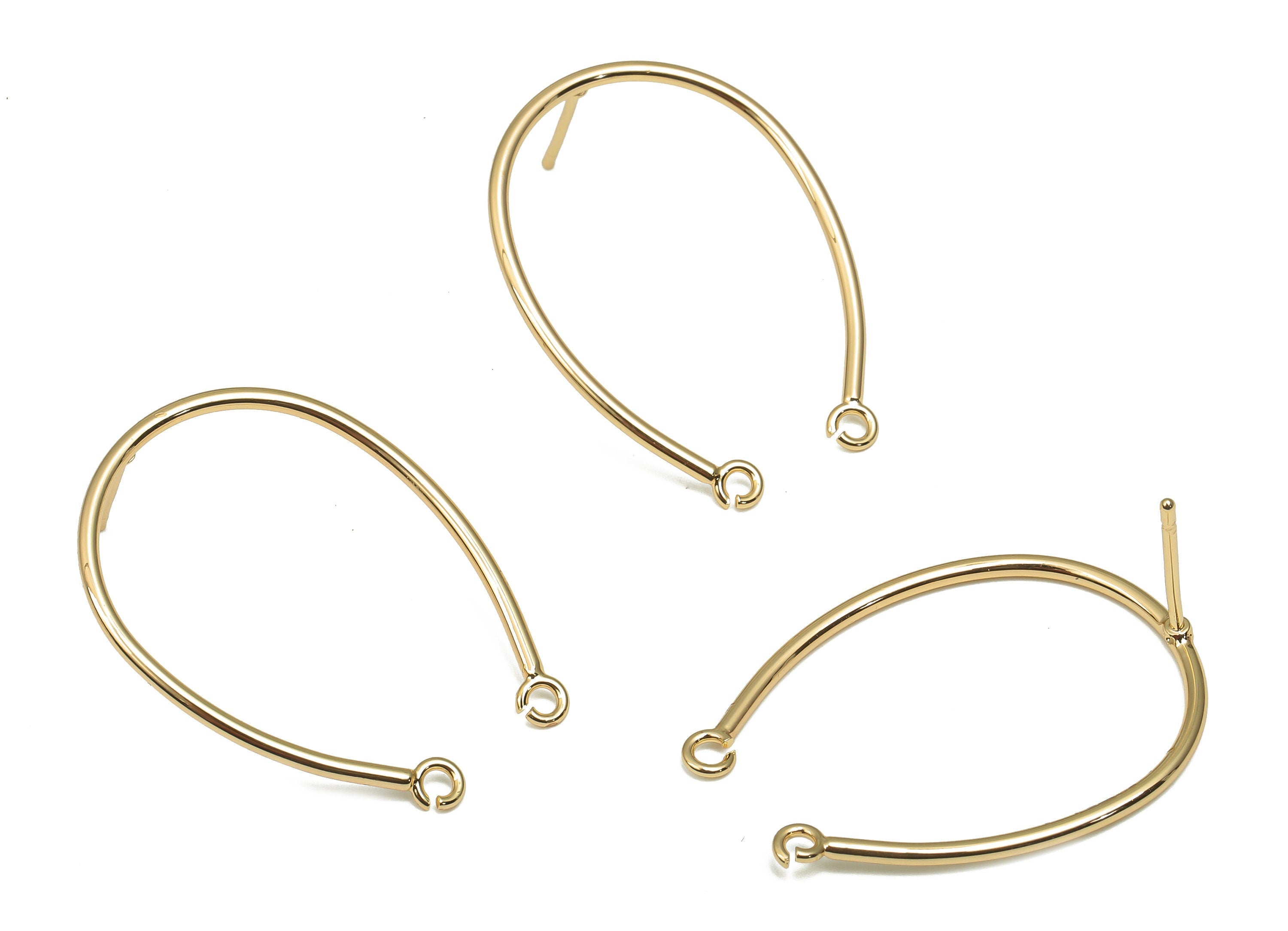 Gold Horseshoe Stud Earrings With 2 Loops - U Ear Posts - Simple Ear Wire - 18K Real Gold Plating Connector - 24.48x20.69x1.2mm- RGP4713 - DOMEDBAZAAR