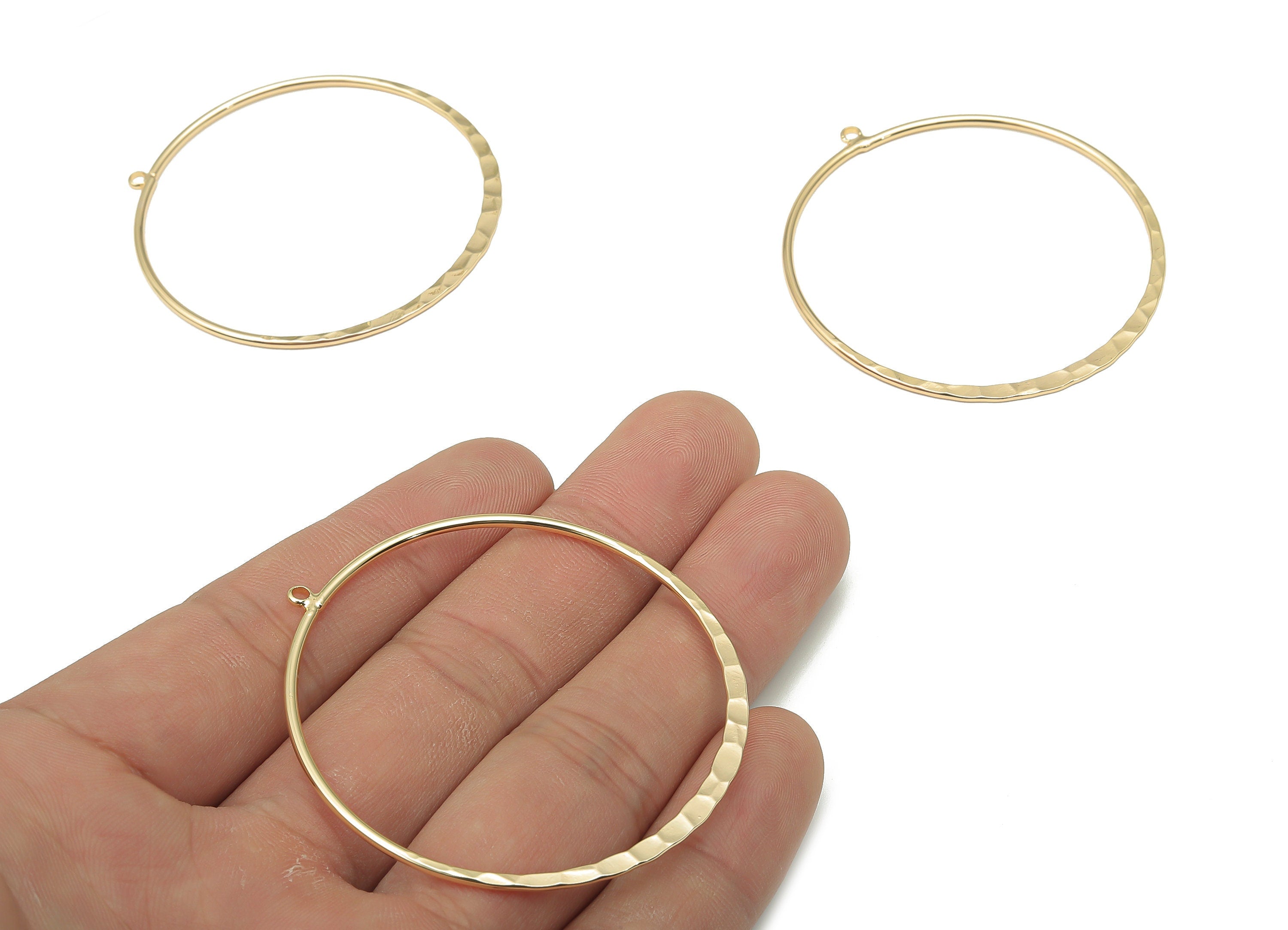 Brass Round Hoop Charms - Gold Hammered Hoop Circle Earrings Charms - 18K Real Gold Plated Brass - 53.07x49.35x1.53mm - RGP4720 - DOMEDBAZAAR
