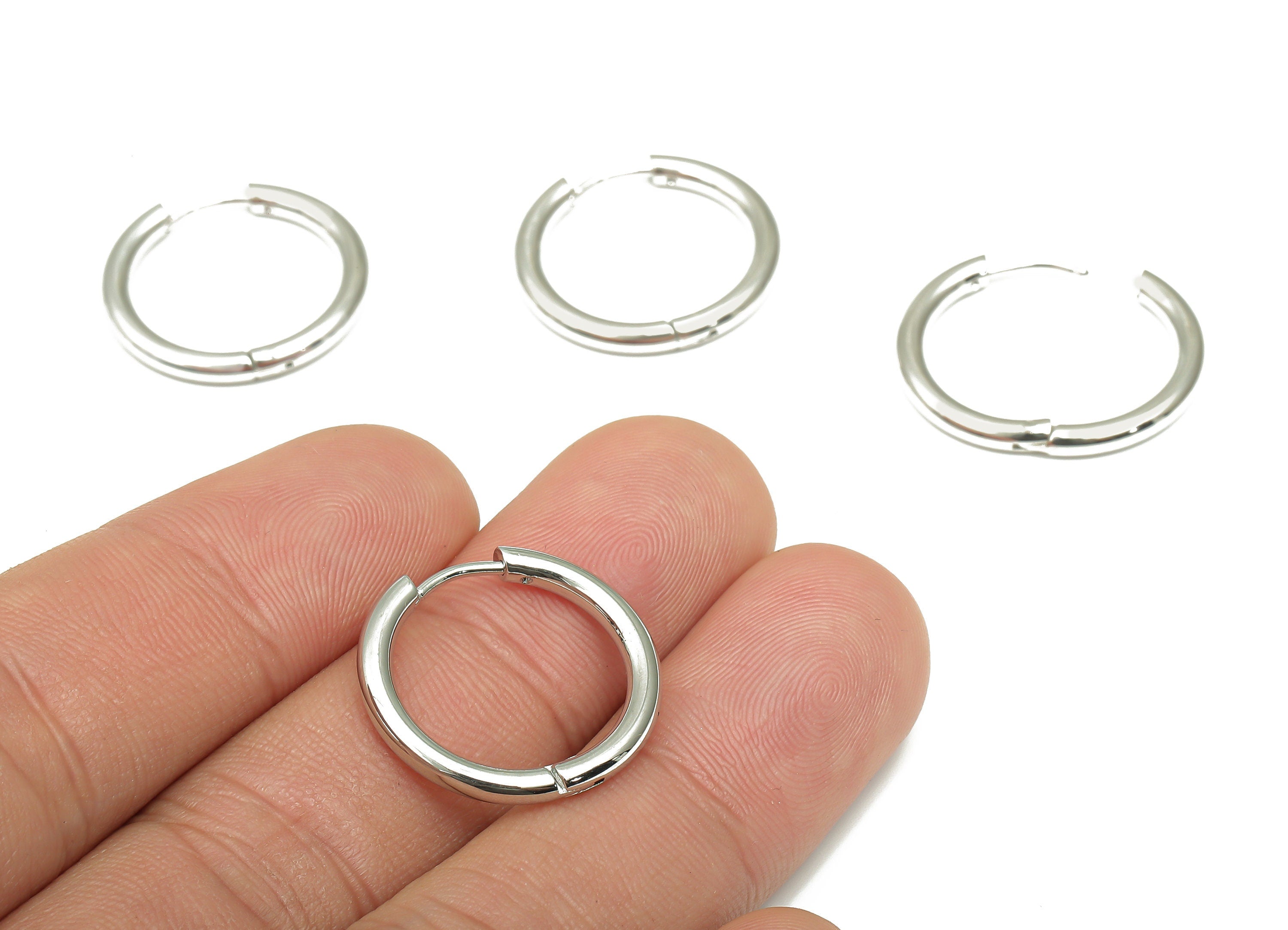 Hoop Earring Clasp - Brass Circle Earrings - 18k Real White Gold Plated Round Brass - Jewelry Supplies - 22.89x22.89x2.57mm - RGP4731S - DOMEDBAZAAR