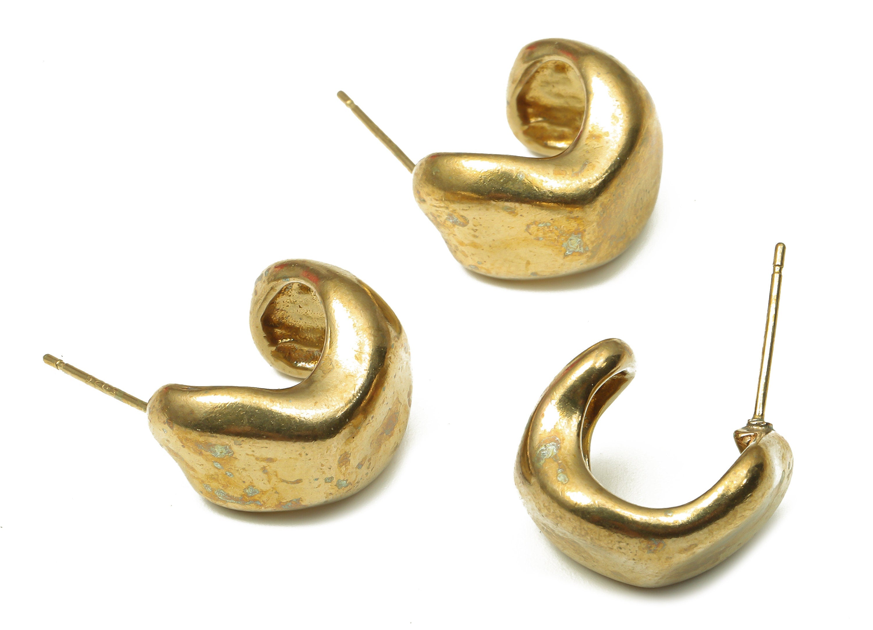 Brass Earring Studs - Raw Brass C Earrings Post - Open Thick Hoop Stud - 925 Silver Stud - 14.67x12.8x3.78mm - PP7892 - DOMEDBAZAAR