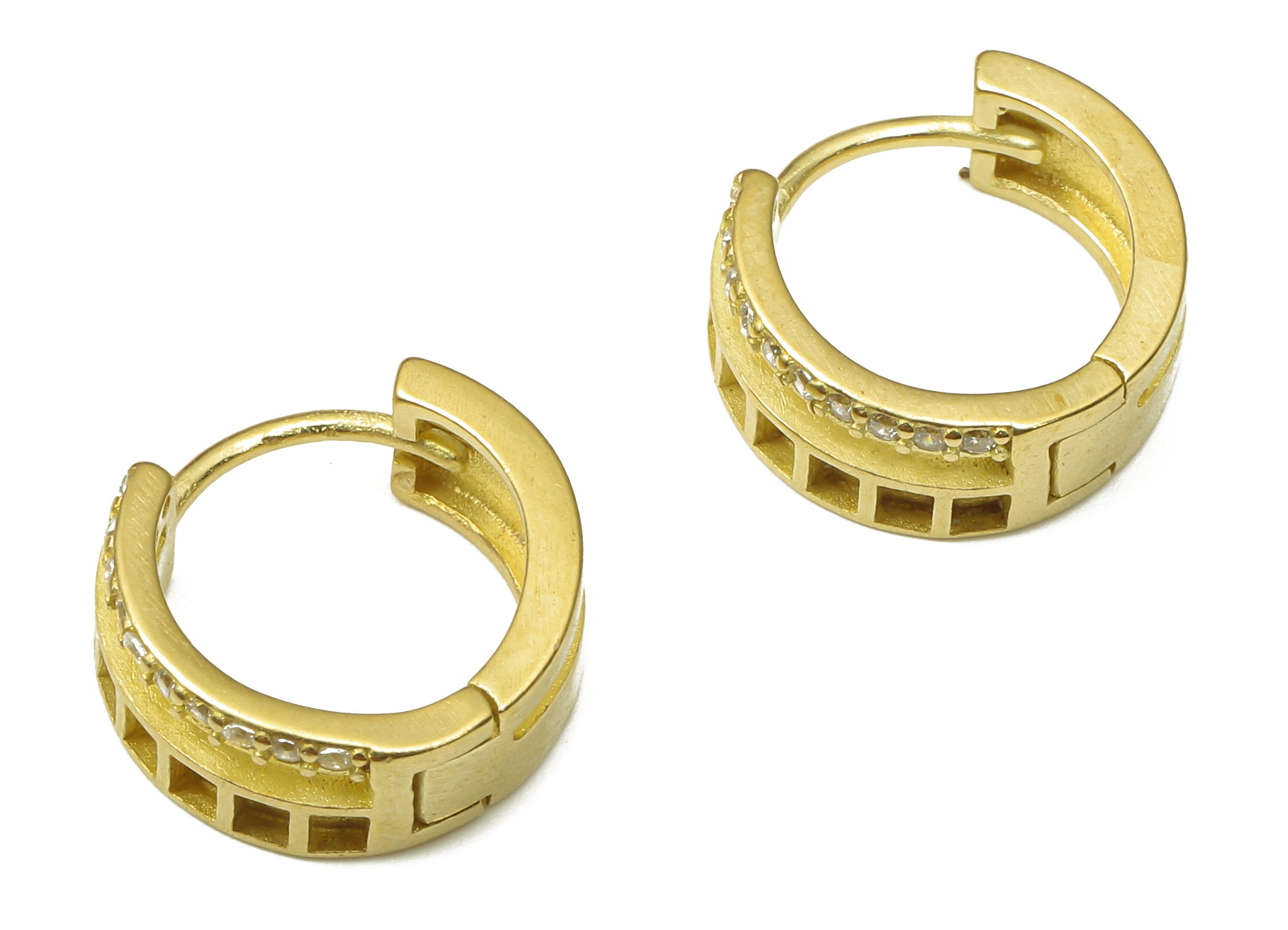 Brass Round Earring Clasp - Raw Brass Huggie Thick Hoop with Zircon - Brass Circle Hoop Earrings - 13.5x12.62x1.67mm - PP7896 - DOMEDBAZAAR