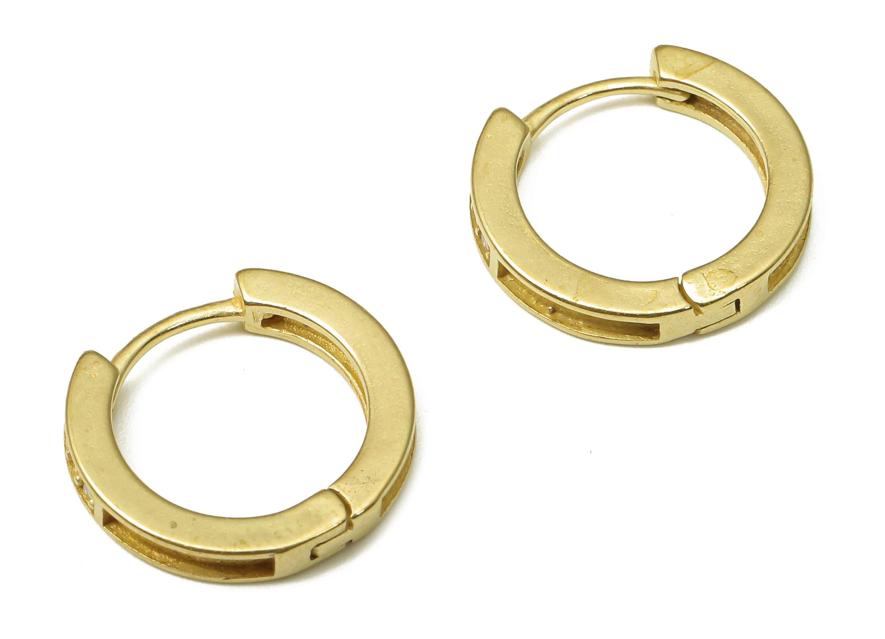 Brass Round Earring Clasp - Raw Brass Huggie Thick Hoop with Zircon - Brass Circle Hoop Earrings - 14.93x13.6x2.52mm - PP7897 - DOMEDBAZAAR