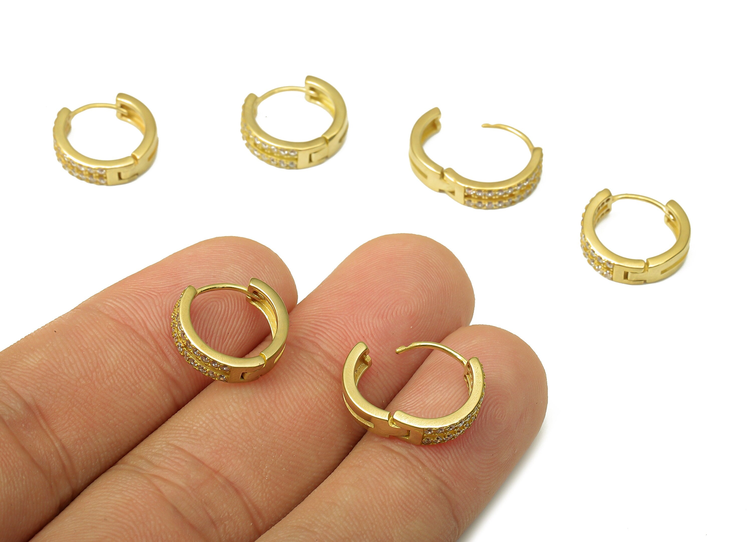 Brass Round Earring Clasp - Raw Brass Huggie Thick Hoop with Zircon - Brass Circle Hoop Earrings - 13.66x12.92x1.71mm - PP7907 - DOMEDBAZAAR
