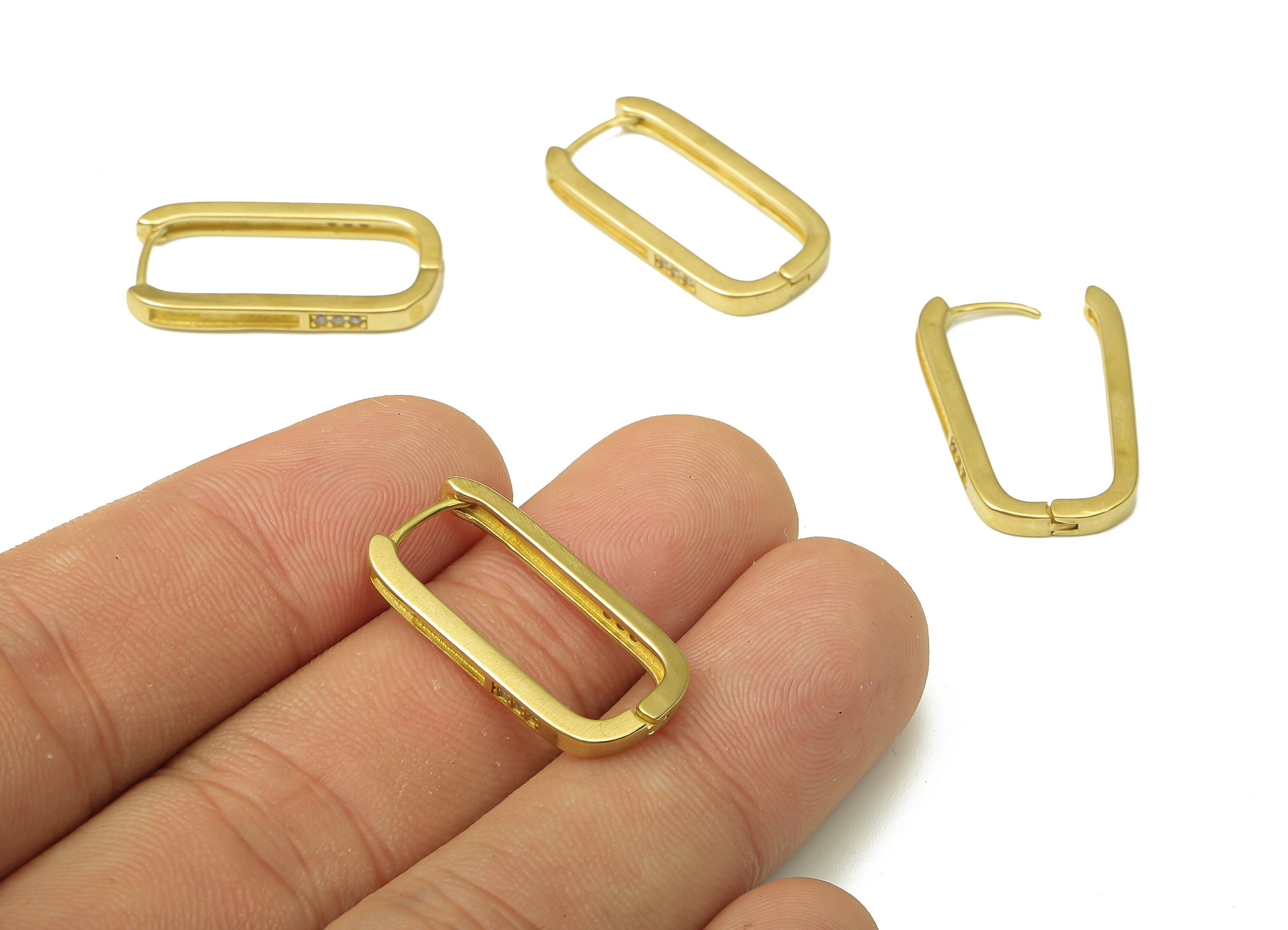 Brass Rectangular Earrings Clasp - Raw Brass Rectangular Earrings With Zircon - Brass Rectangular Hoop Earrings - 24.98x12.6x2.53mm - PP7900 - DOMEDBAZAAR