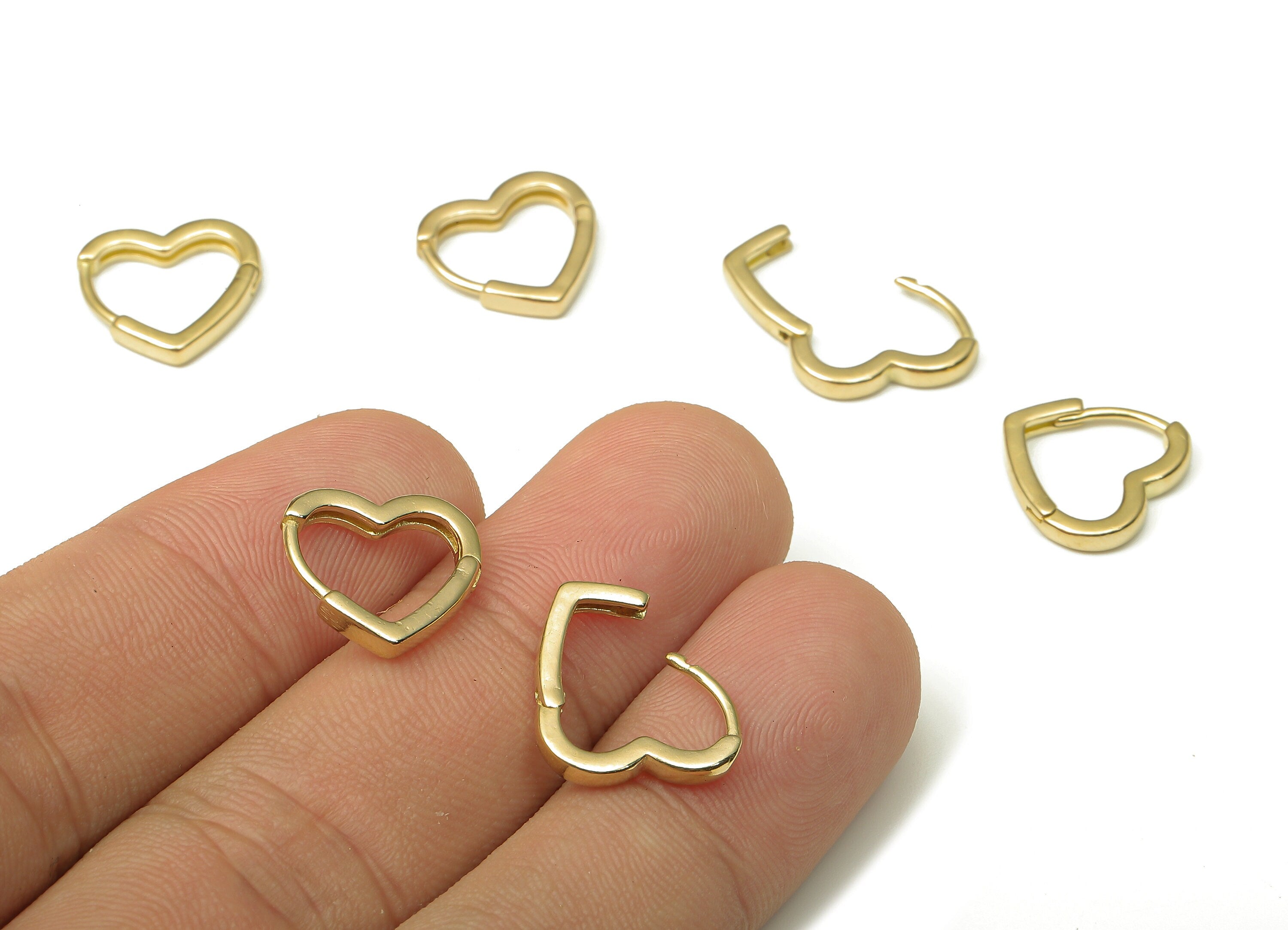 Brass Love Heart Earring Clasp - Raw Brass Huggie Earring - Huggie Hoop Earring - Heart Hoop Earring - 14.45x13.48x2.13mm - PP7915 - DOMEDBAZAAR