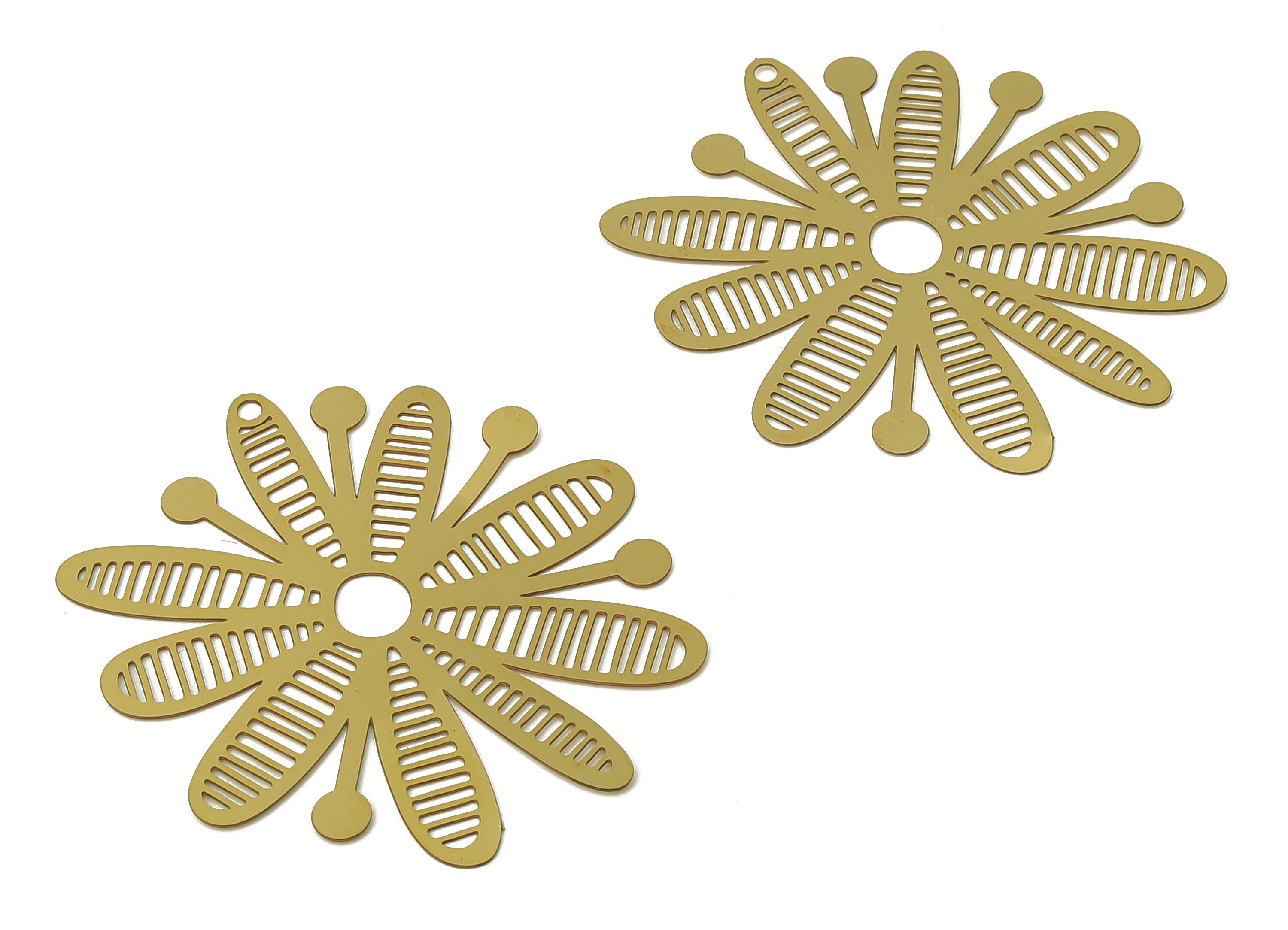 Brass Flower Pollen Earring Charm - Raw Brass Filigree Flower Bee Pendant - Earring Findings - 43x39.33x0.26mm - JJB7087 - DOMEDBAZAAR