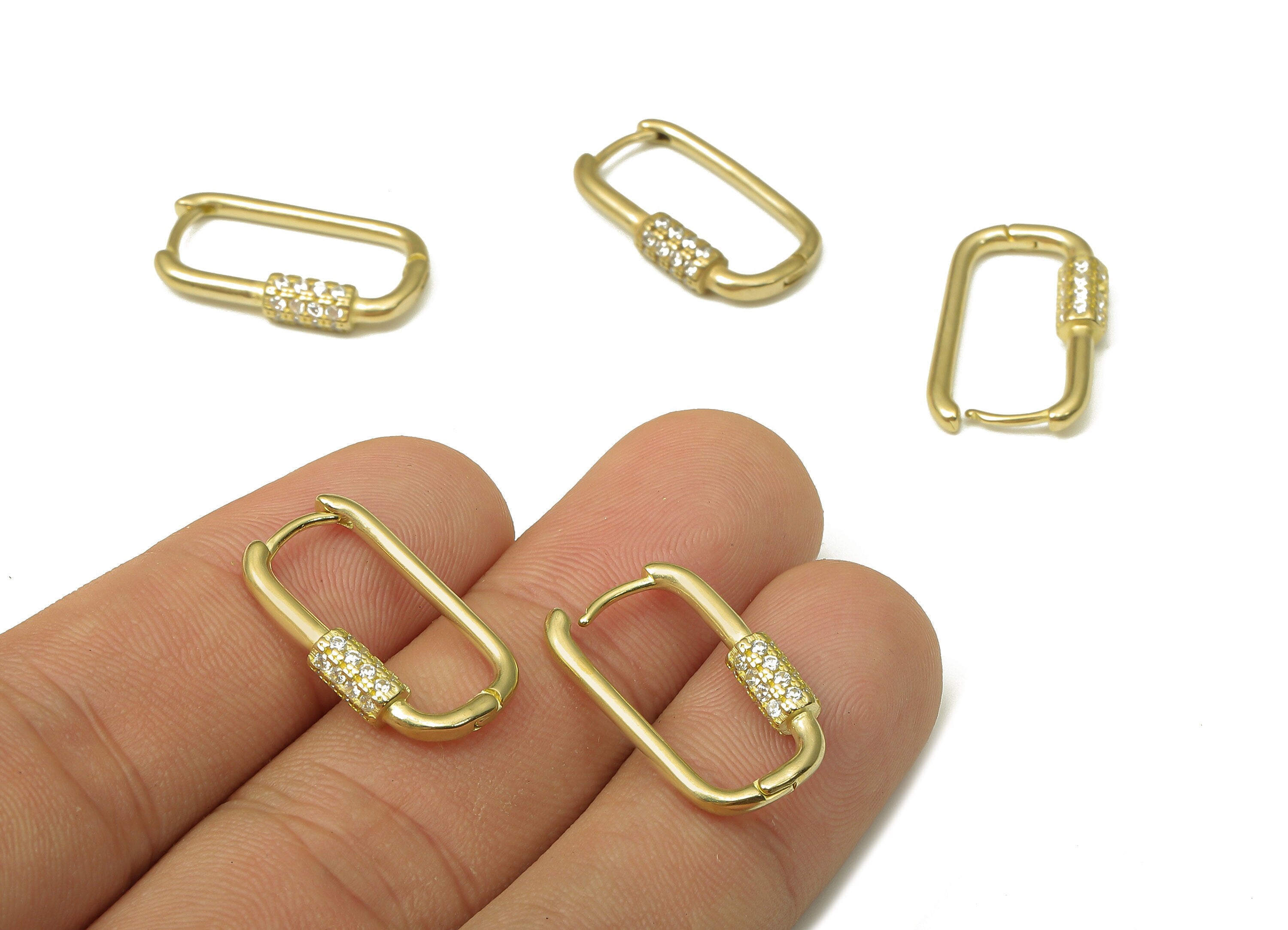Brass Rectangular Earrings Clasp - Raw Brass Turnbuckle Hoop Earrings With Zircon - Brass Screw Clasp - 21.17x12.7x3.6mm - PP7912 - DOMEDBAZAAR