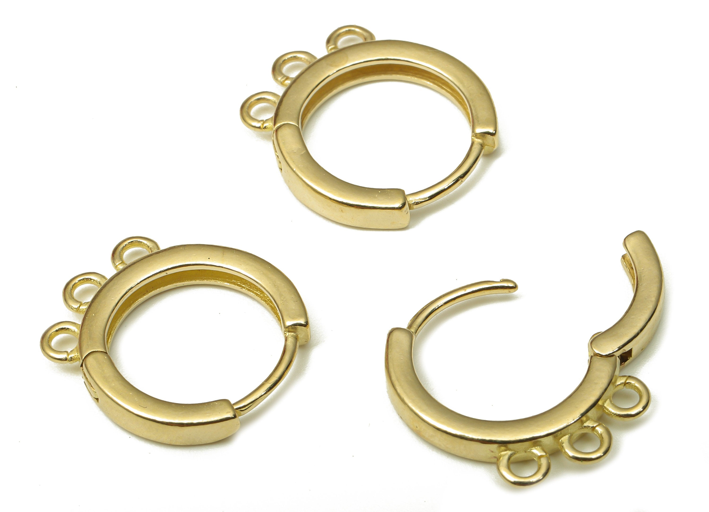 Brass Circle Huggie Earrings Clasps - Raw Brass Round Huggie Hoop Earring With 3 Loops - Brass Hoop Connector - 16.4x14.8x2.37mm - PP7918 - DOMEDBAZAAR