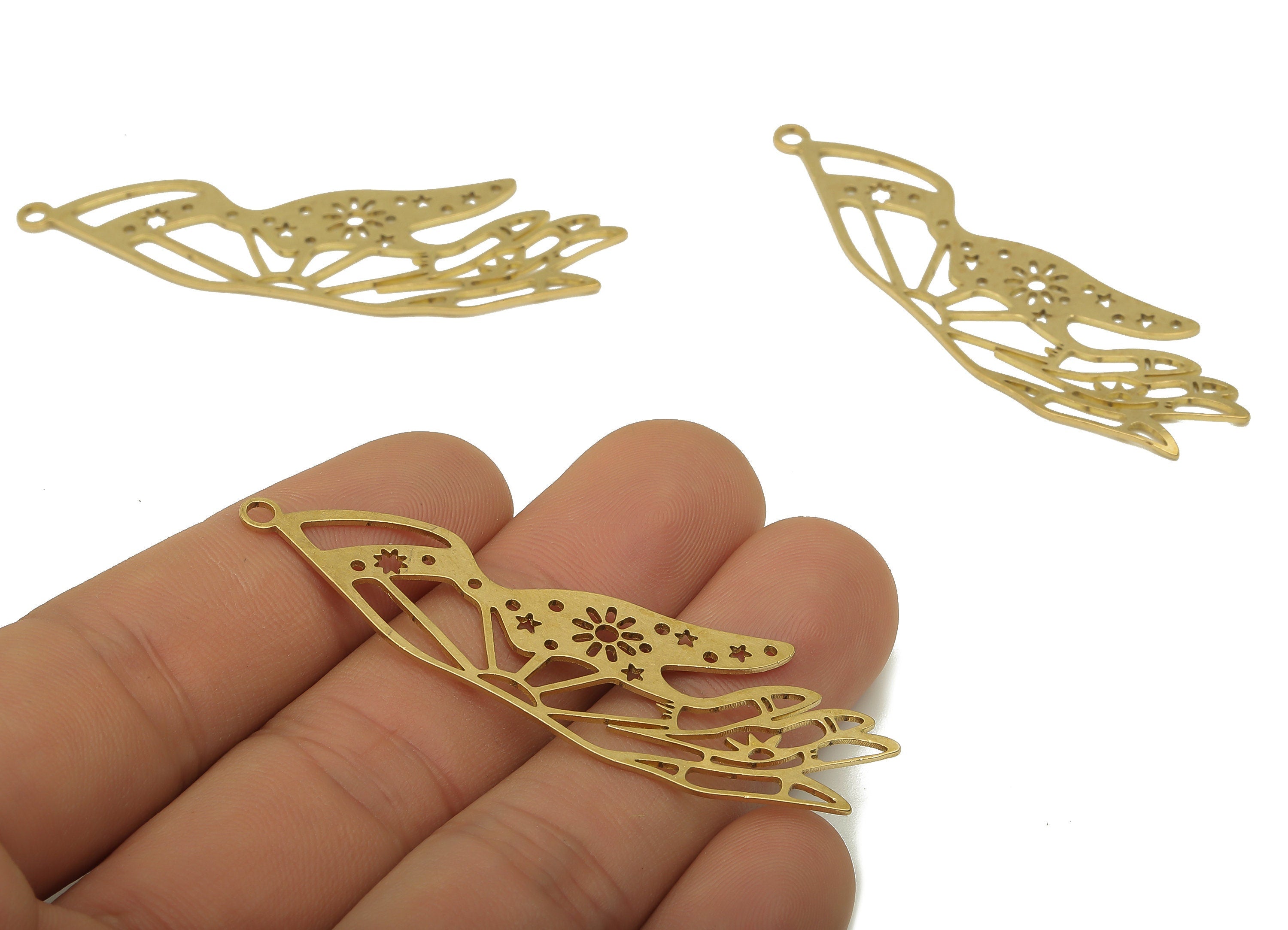Brass Tattoo Hand Charm - Raw Brass Hand Cutout Pendant - Celestial Mystical Hand Charm - Laser Cut Jewelry - 60.23x18.56x0.64mm - PP4809-60 - DOMEDBAZAAR