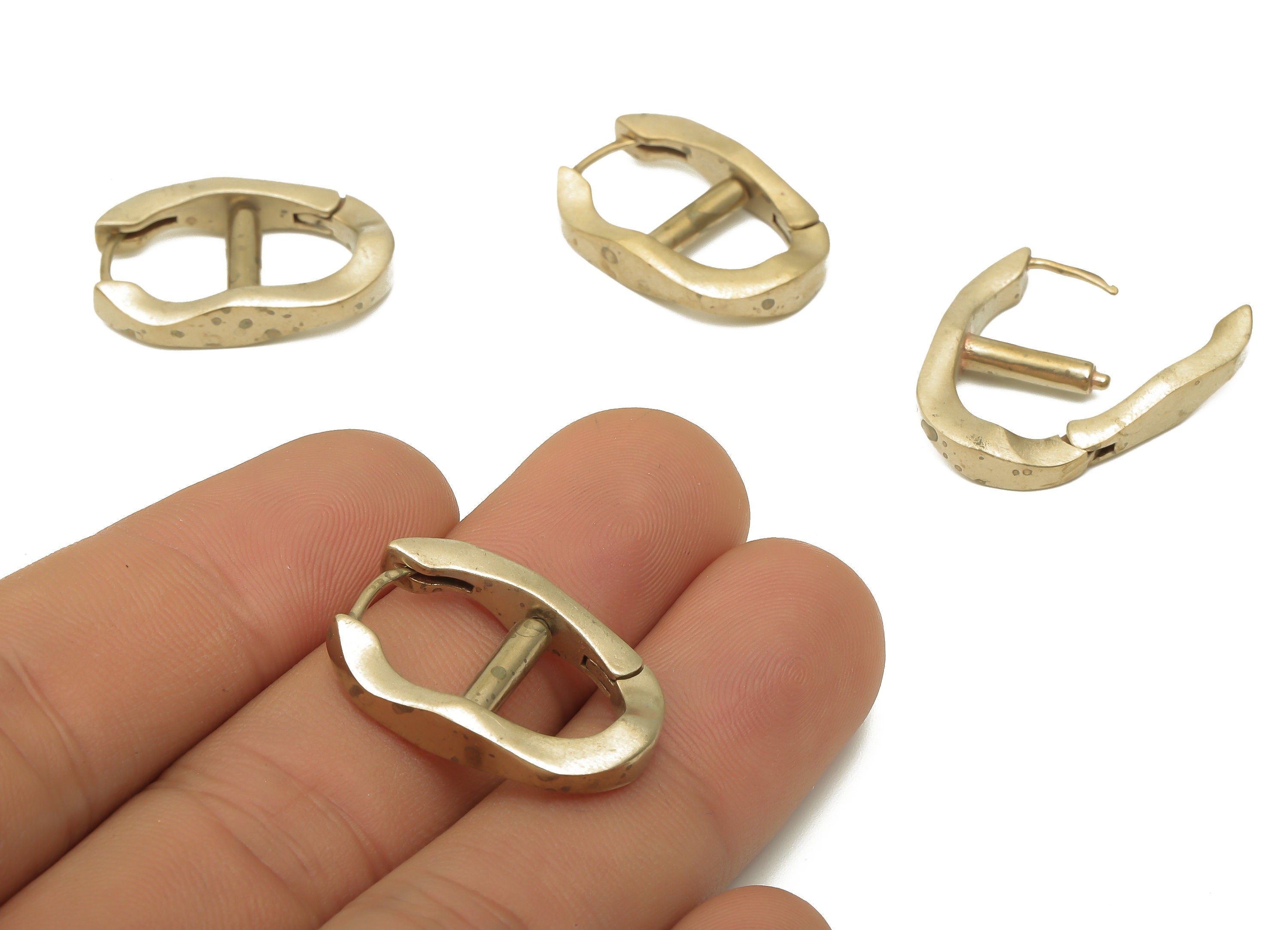 Brass Earring Clasp - Brass Huggie Hoop Earrings - Brass Oval Earrings - Jewelry Making Supplies - 24.48x15.6x3.4mm - PP7852 - DOMEDBAZAAR