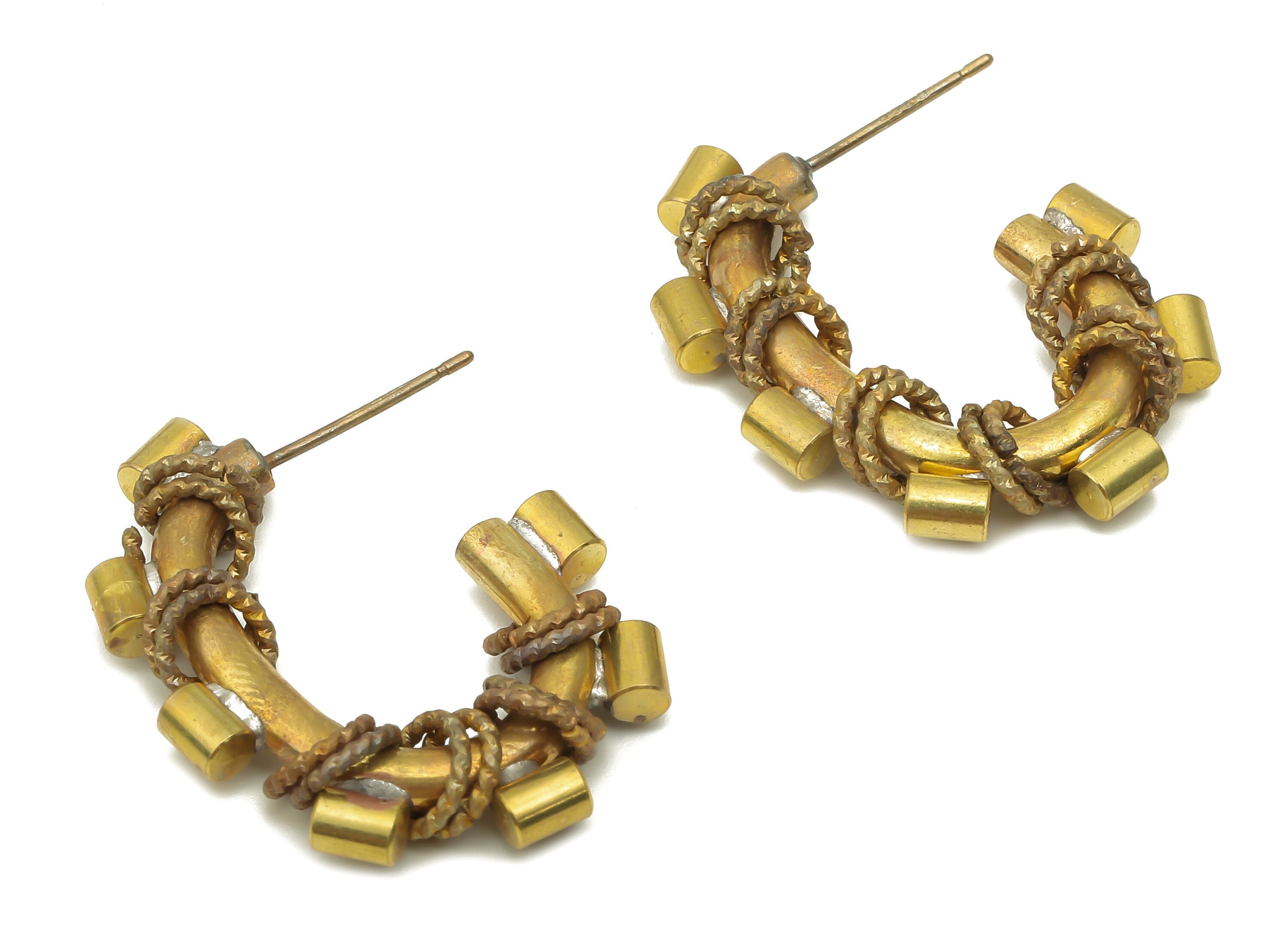 Brass Open Hoop Earring Post - Raw Brass C Treasure Earring Stud - Hoop Earrings with Ring - Ancient Model Earring - 30x23.14x3.7mm - PP7859 - DOMEDBAZAAR