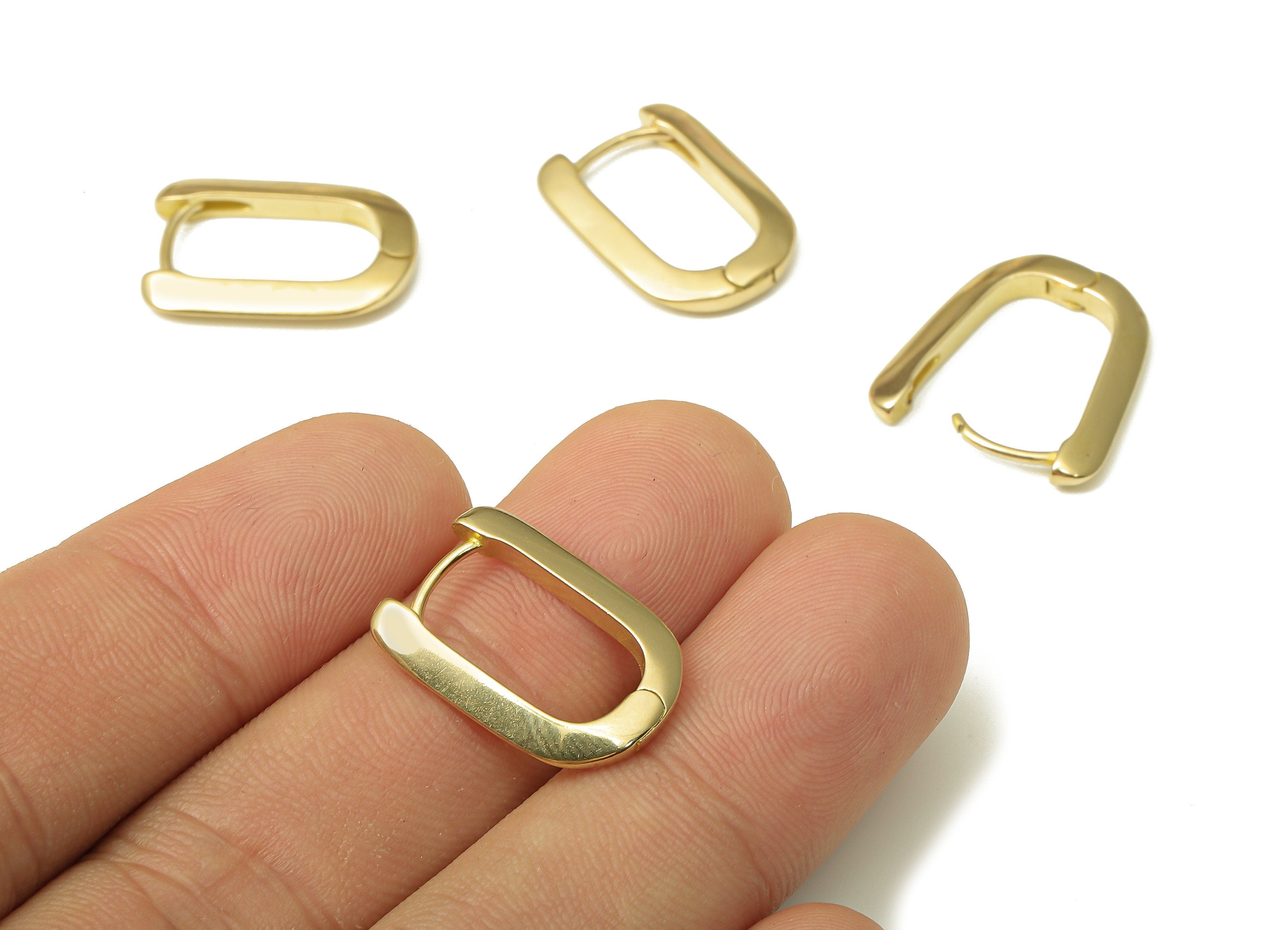 Brass Rectangular Earrings Clasp - Raw Brass Rectangular Earrings - Brass Rectangular Hoop Earrings - 19.95x13.73x2.48mm - PP7930 - DOMEDBAZAAR