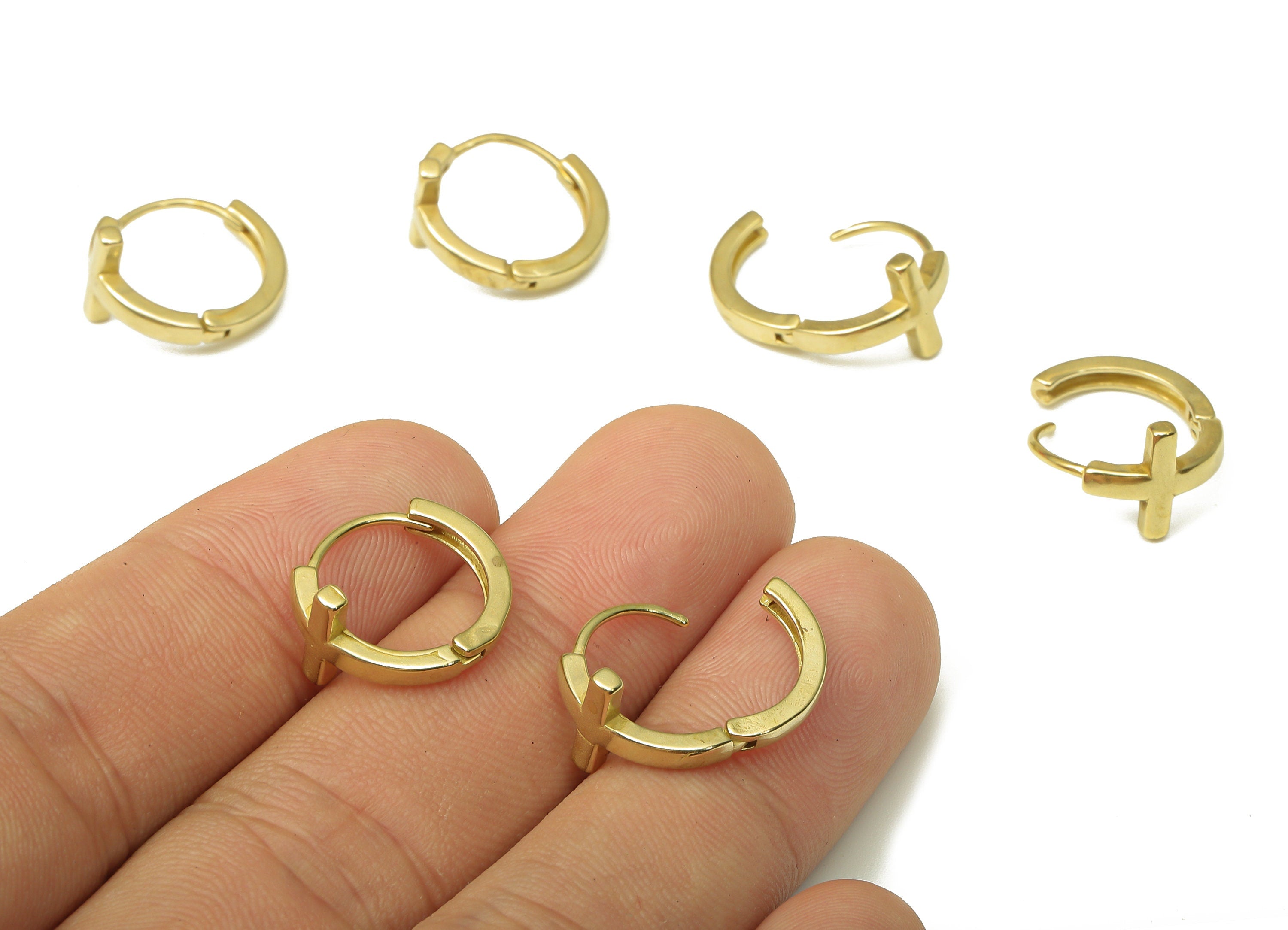 Brass Round Hoop Earring Clasp - Raw Brass Circle Bar Hoop Earring With Cross - Designer Hoop Earrings - 15.93x9.48x1.73mm - PP7940 - DOMEDBAZAAR