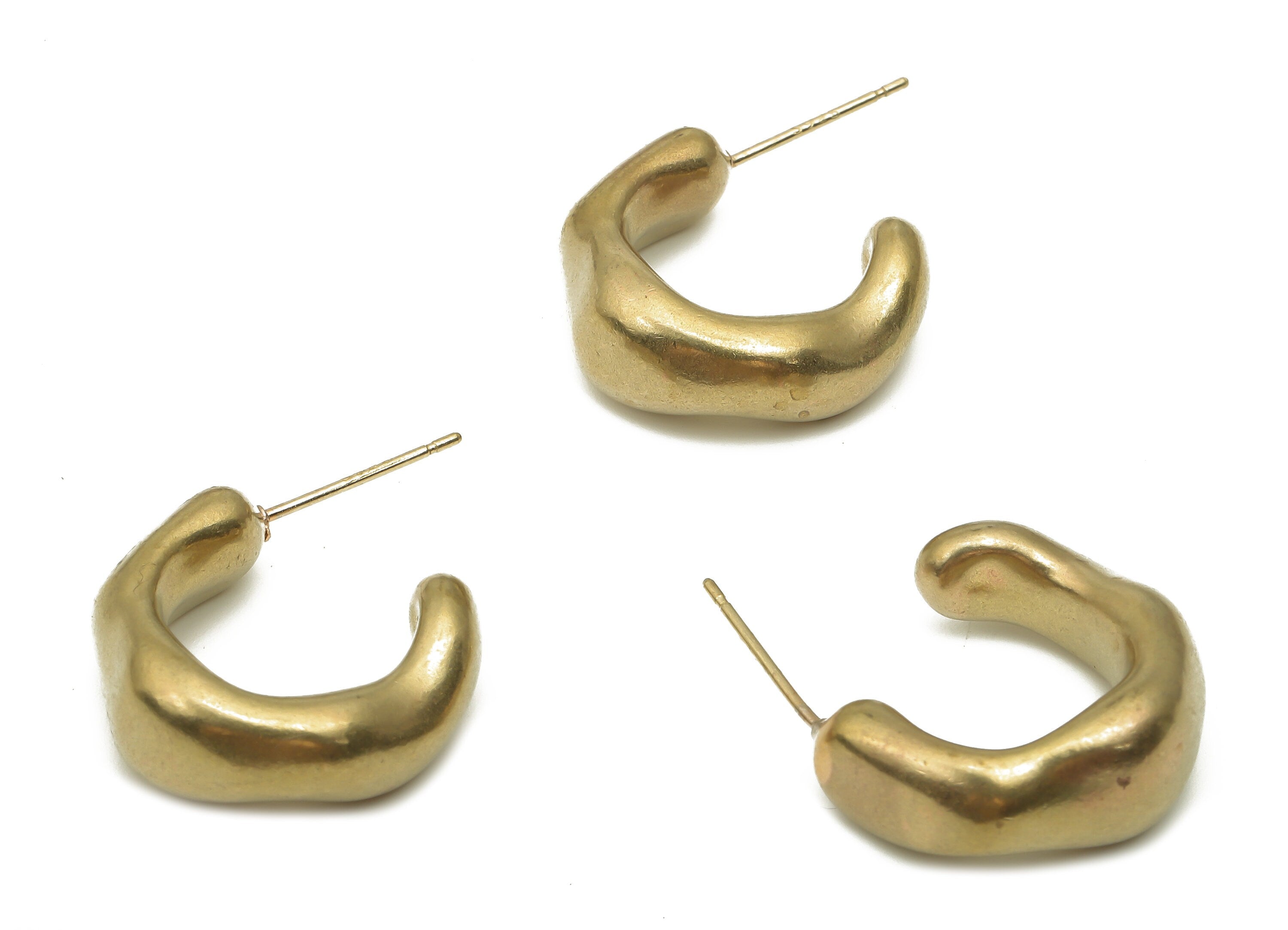 Brass C Earring Studs - Raw Brass C Earring Post - Open Thick Hoop Earrings Stud - 925 Silver Stud - 19.87x17.37x4.45mm - PP7866 - DOMEDBAZAAR