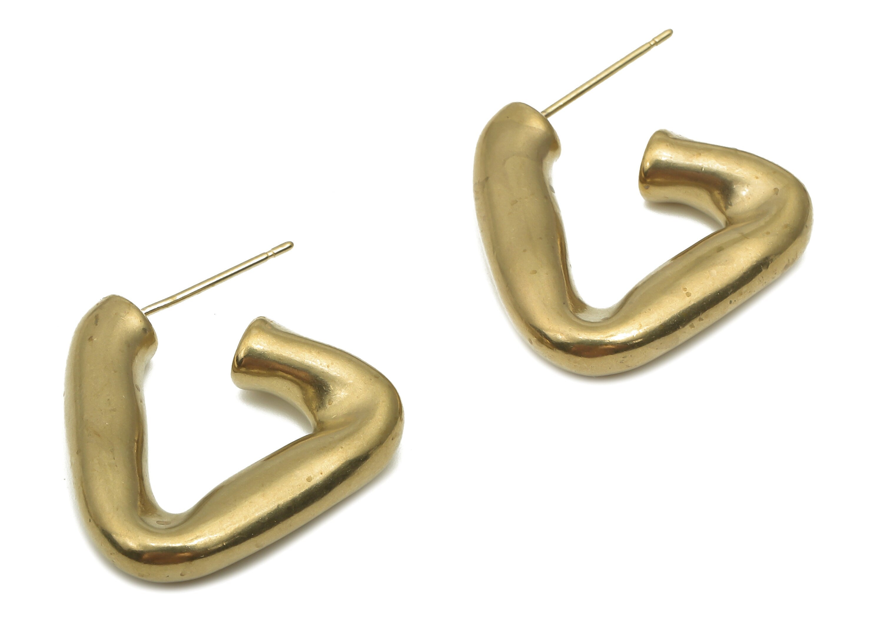 Brass Triangle Earring Posts - Raw Brass Open Triangle Hoop Earring Stud - 925 Silver Stud - Geometric Earrings - 22.54x22.23x4.8mm - PP7869 - DOMEDBAZAAR