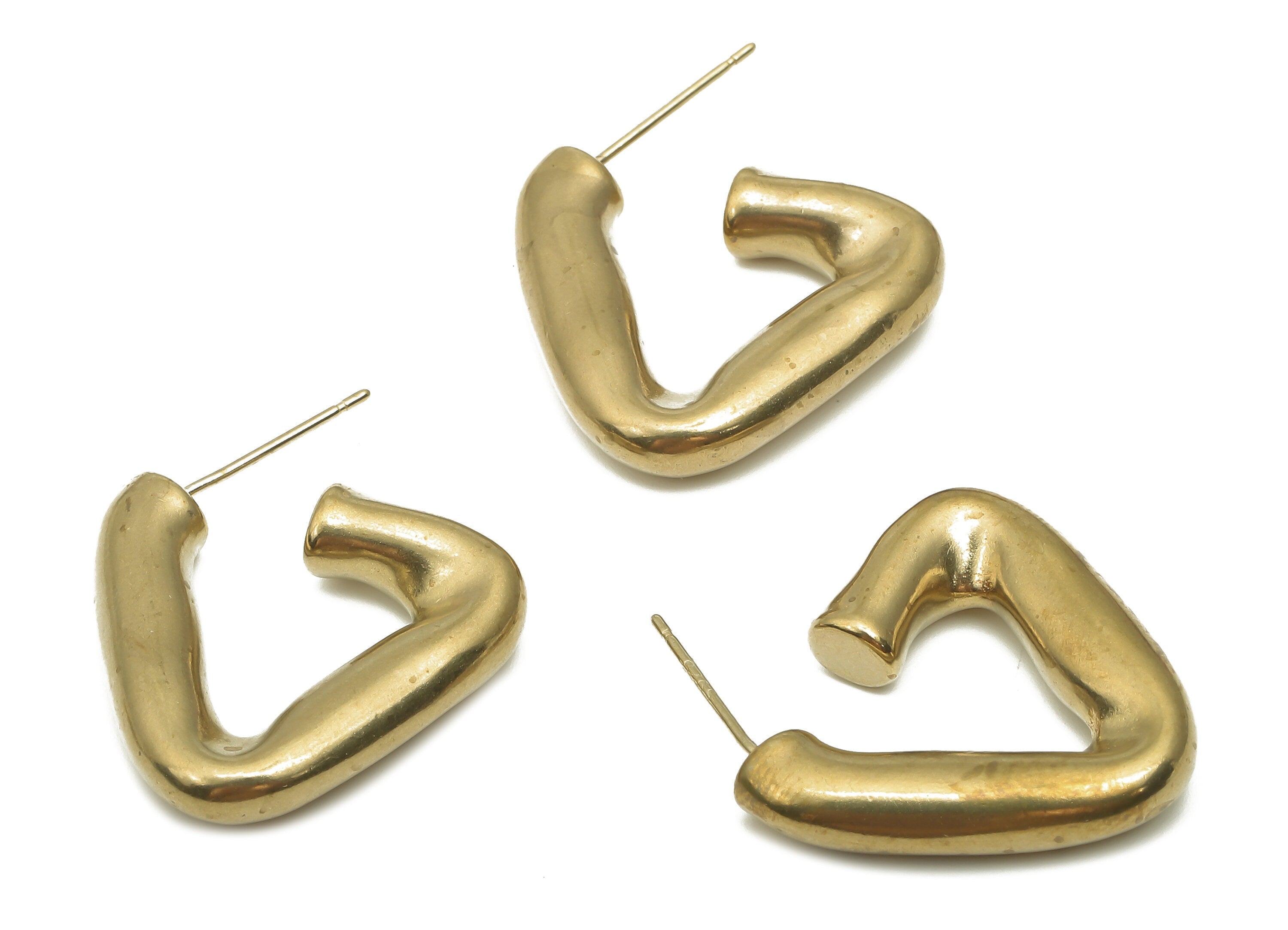 Brass Triangle Earring Posts - Raw Brass Open Triangle Hoop Earring Stud - 925 Silver Stud - Geometric Earrings - 22.54x22.23x4.8mm - PP7869 - DOMEDBAZAAR