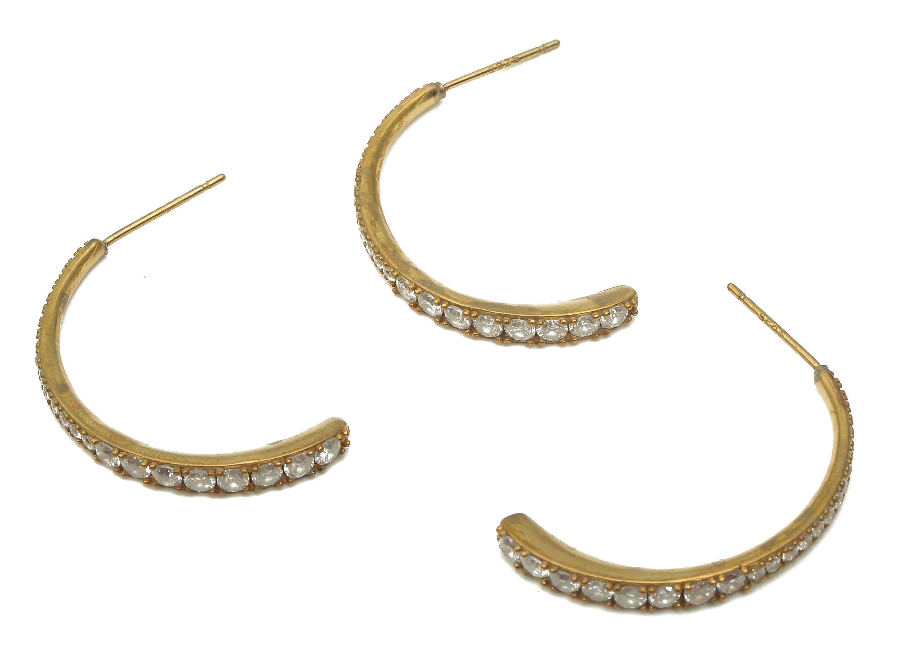 Brass C Earring Wire - Raw Brass Curved Earring Post - Crescent Earring Stud Zircon - 925 Silver Stud - 31.8x3.37x3.34mm - PP7873 - DOMEDBAZAAR