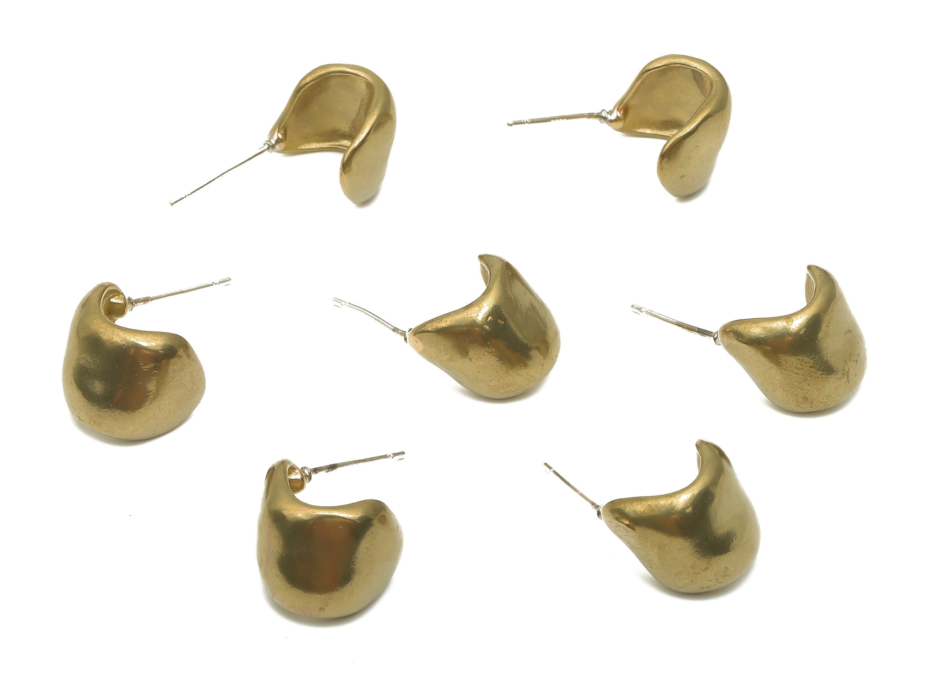 Brass Crescent Earring Studs - Raw Brass C Earrings Post - Open Thick Hoop Stud - 925 Silver Stud - 12.14x10.26x2.3mm - PP7878 - DOMEDBAZAAR