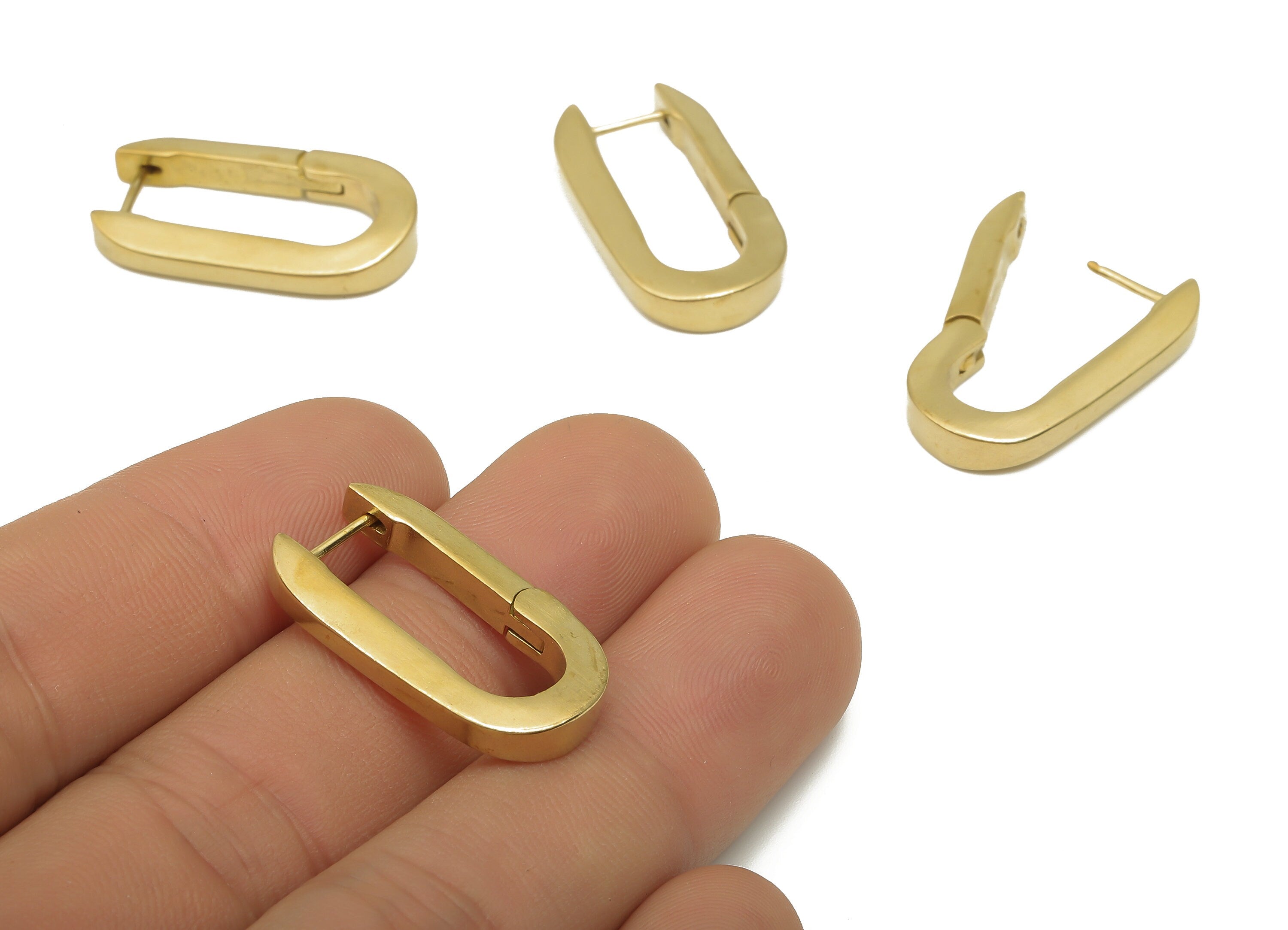 Brass Oval Earrings Clasp - Raw Brass Stud Earrings - Brass Rectangular Hoop Earrings - Jewelry Supplies - 26.68x14.33x3.63mm- PP7882 - DOMEDBAZAAR