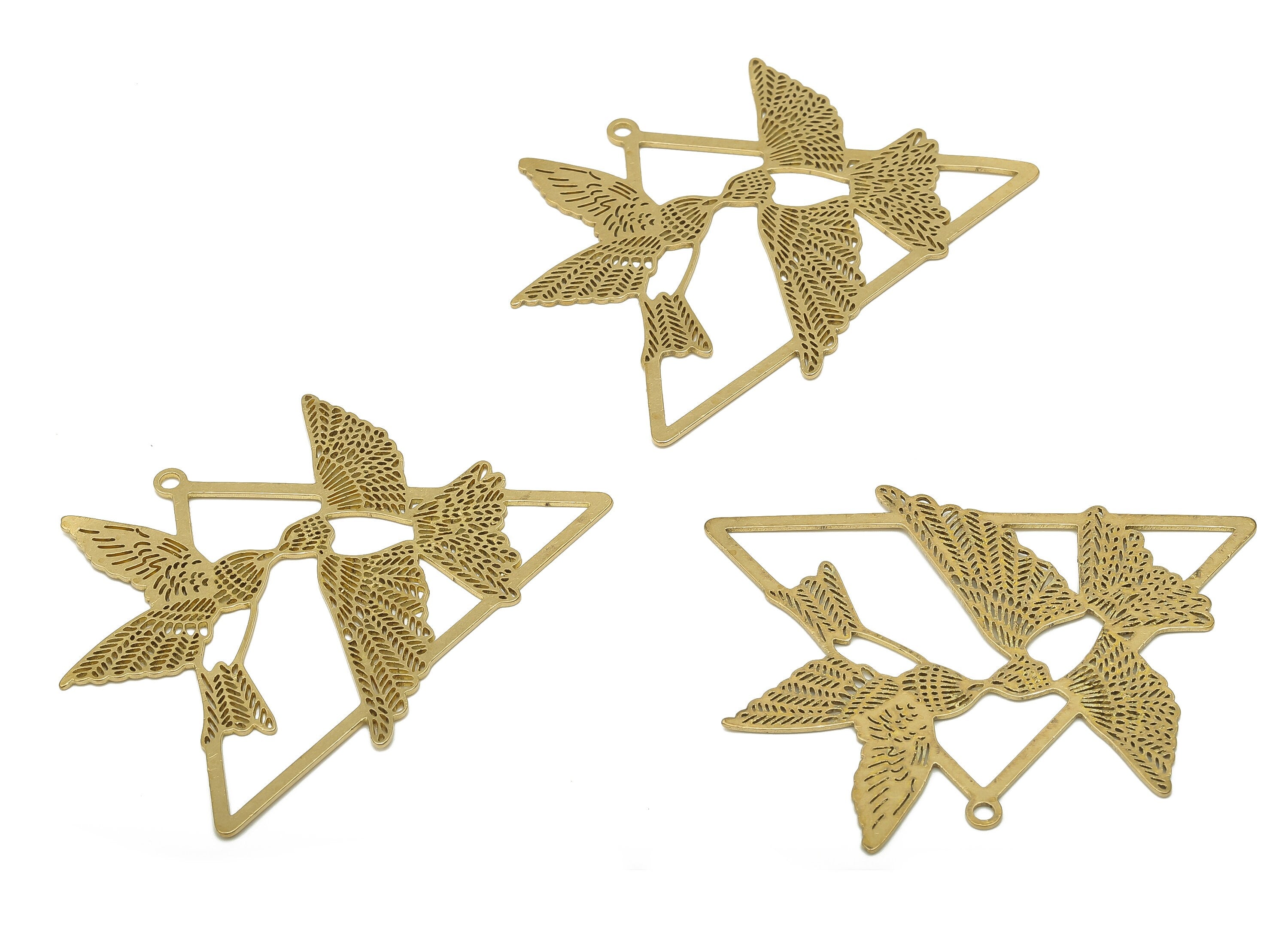 Brass Triangle Earring Charm - Raw Brass Flying Kissing Bird Pendant - Laser Cut Charms - Swallow Cutout Earring - 54.65x44.3x0.7mm - PP7888 - DOMEDBAZAAR