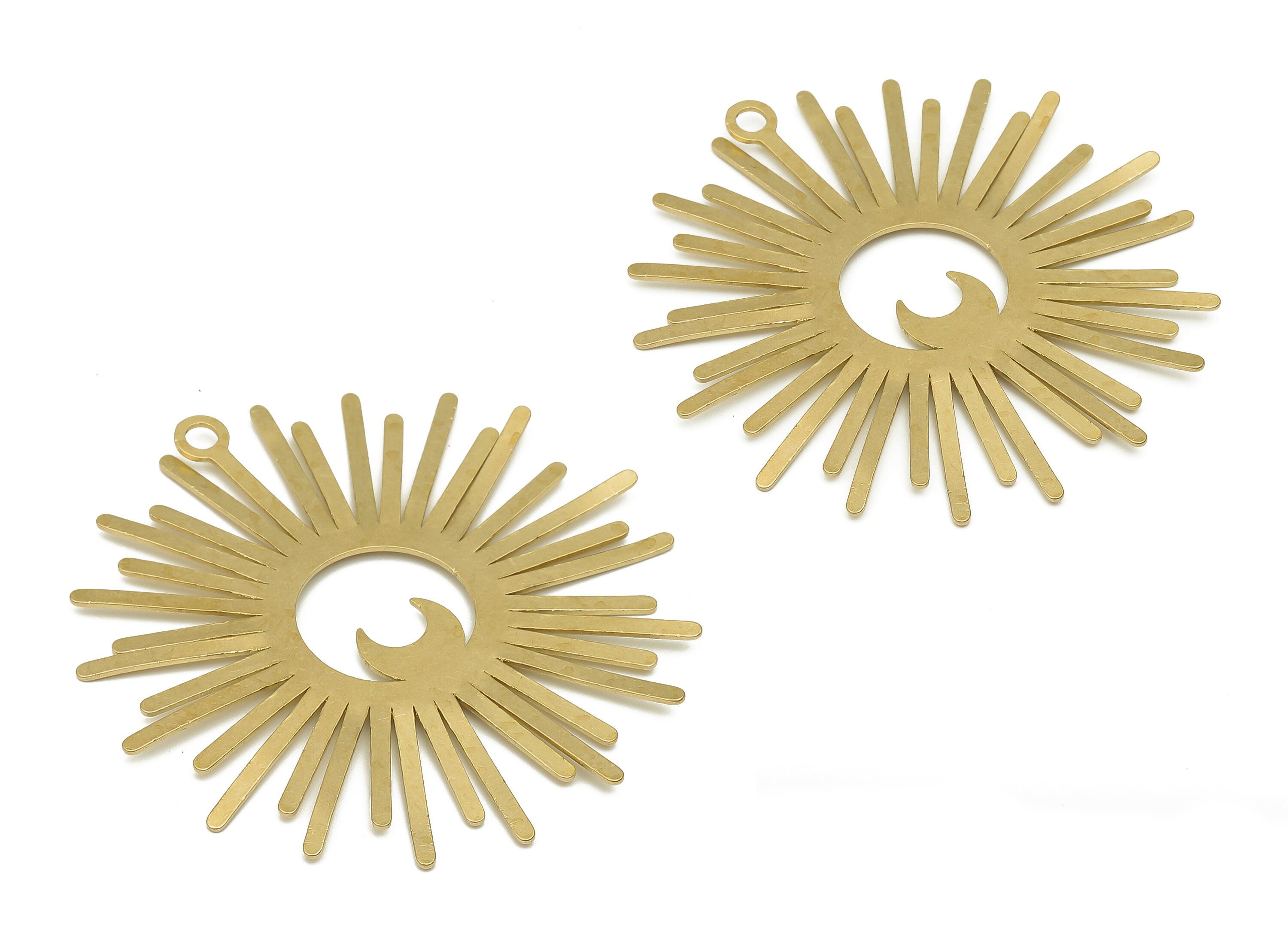 Brass Sun Burst Earring Charm - Raw Brass Crescent Pendant - Celestial Jewelry - Jewelry Making Supplies - 54.82x53.27x0.75mm - PP7889 - DOMEDBAZAAR