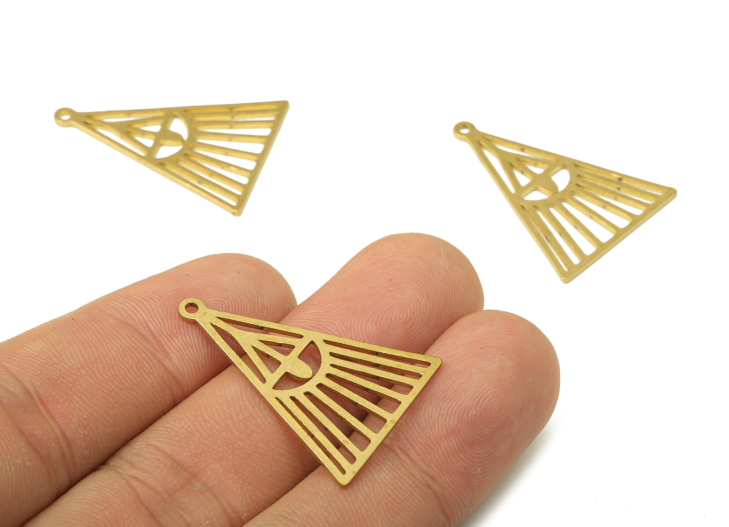 Brass Triangle Earring Charms - Raw Brass Triangle Cutout Pendant With Loop - For Necklace - Earring Findings - 29.8x21.97x0.86mm - PPA4858 - DOMEDBAZAAR