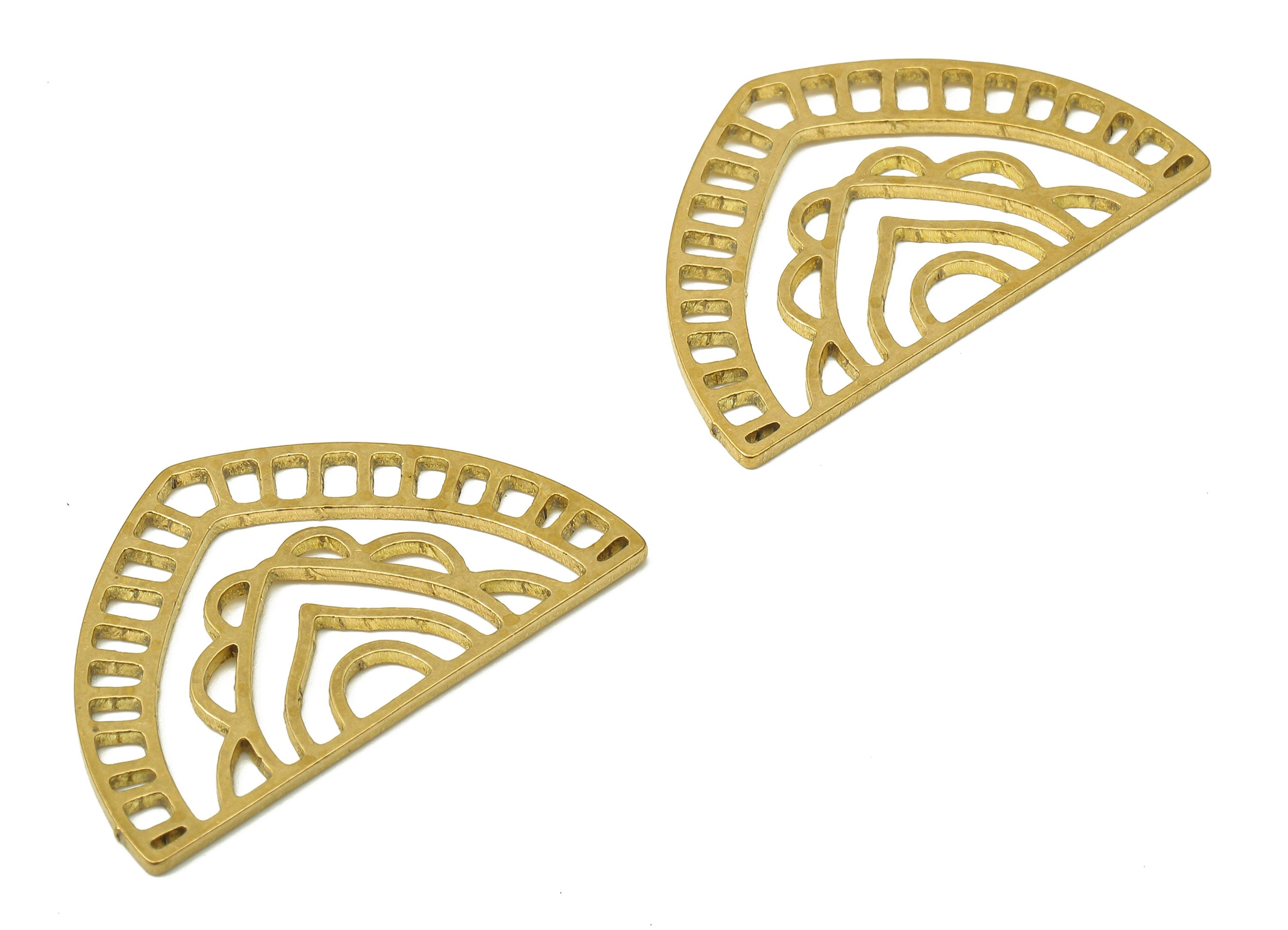 Brass Domed Earring Charms - Raw Brass Domed Cutout Pendant - For Necklace - Domed Earring Connector - 27.7x17.62x0.86mm - PPA4911 - DOMEDBAZAAR