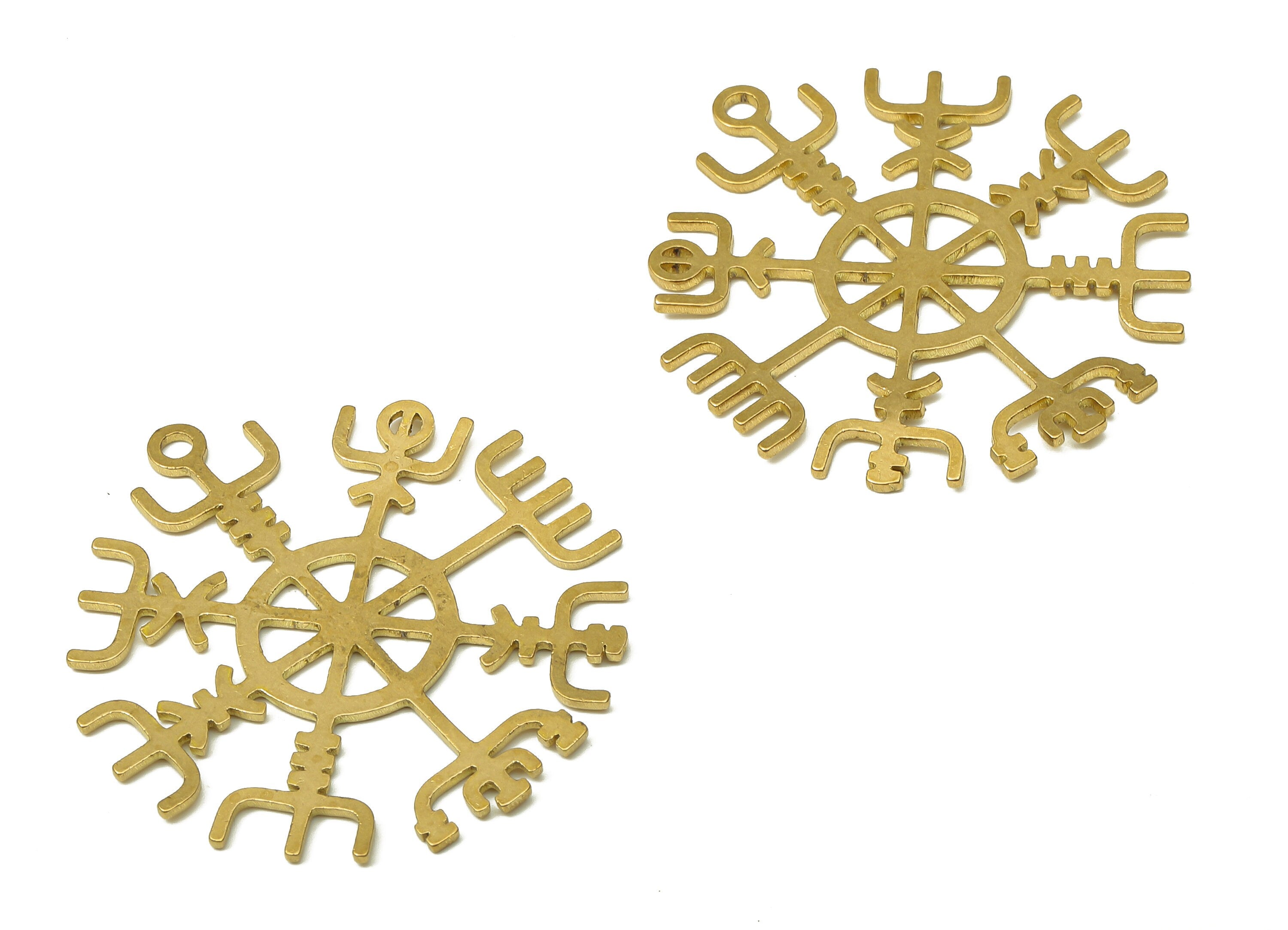 Brass Round Vegvisir Earring Charm - Raw Brass Circle Cutout Pendant With Loop - Jewelry Making Supplies - 37.8x34.9x0.9mm - PPA4944 - DOMEDBAZAAR