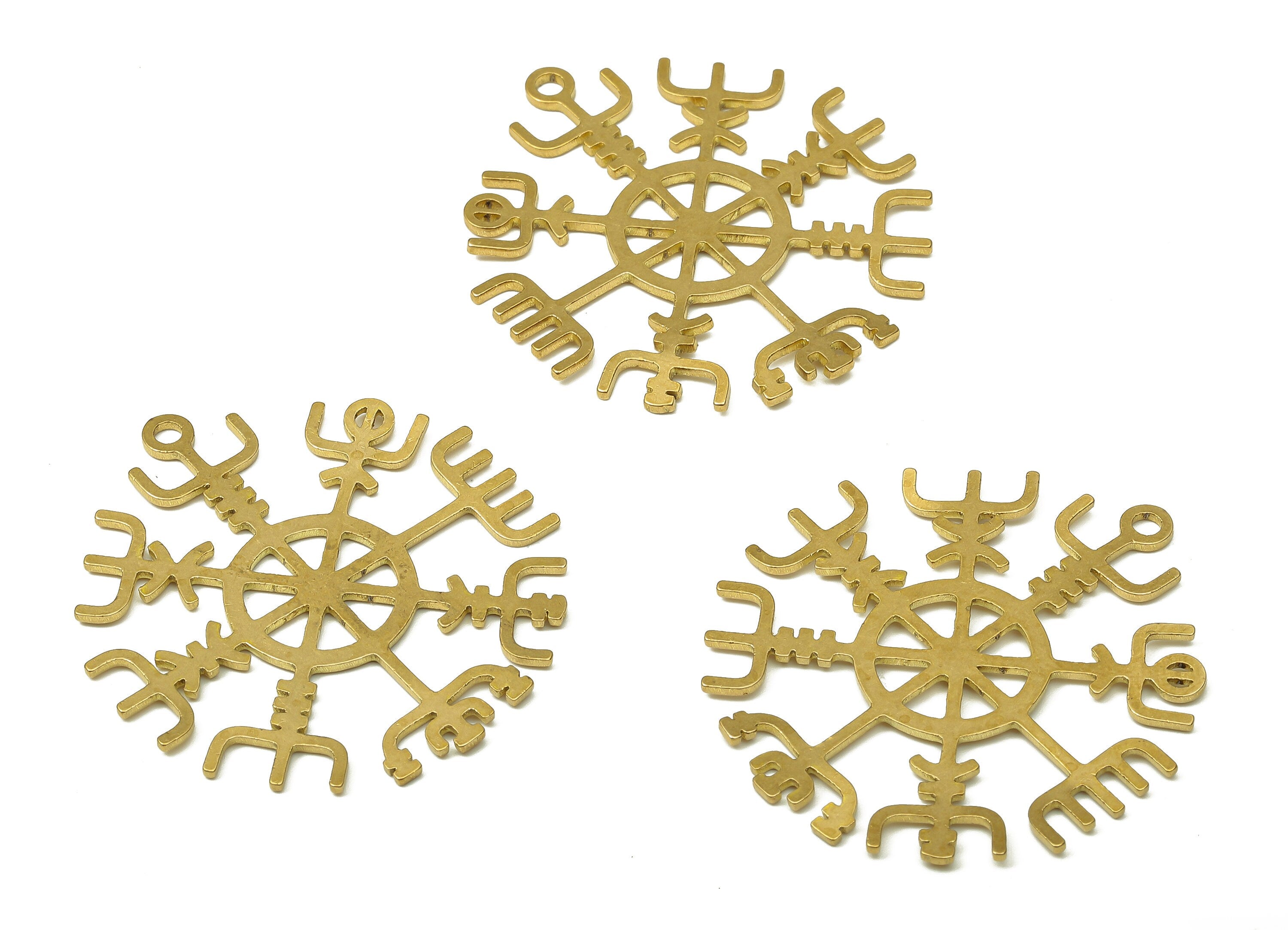 Brass Round Vegvisir Earring Charm - Raw Brass Circle Cutout Pendant With Loop - Jewelry Making Supplies - 37.8x34.9x0.9mm - PPA4944 - DOMEDBAZAAR