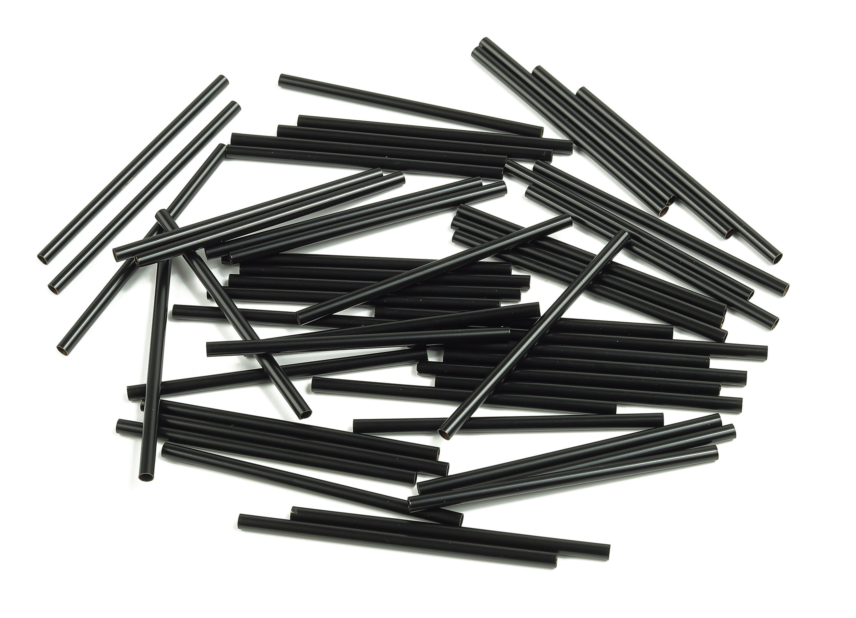 Matte Black Himmeli Tubes - Raw Brass Round Himmeli DIY Tube Beads - Circle Pipes for Geometric - For Air Plants - 2.5x0.2x50mm - PP4569B-50 - DOMEDBAZAAR