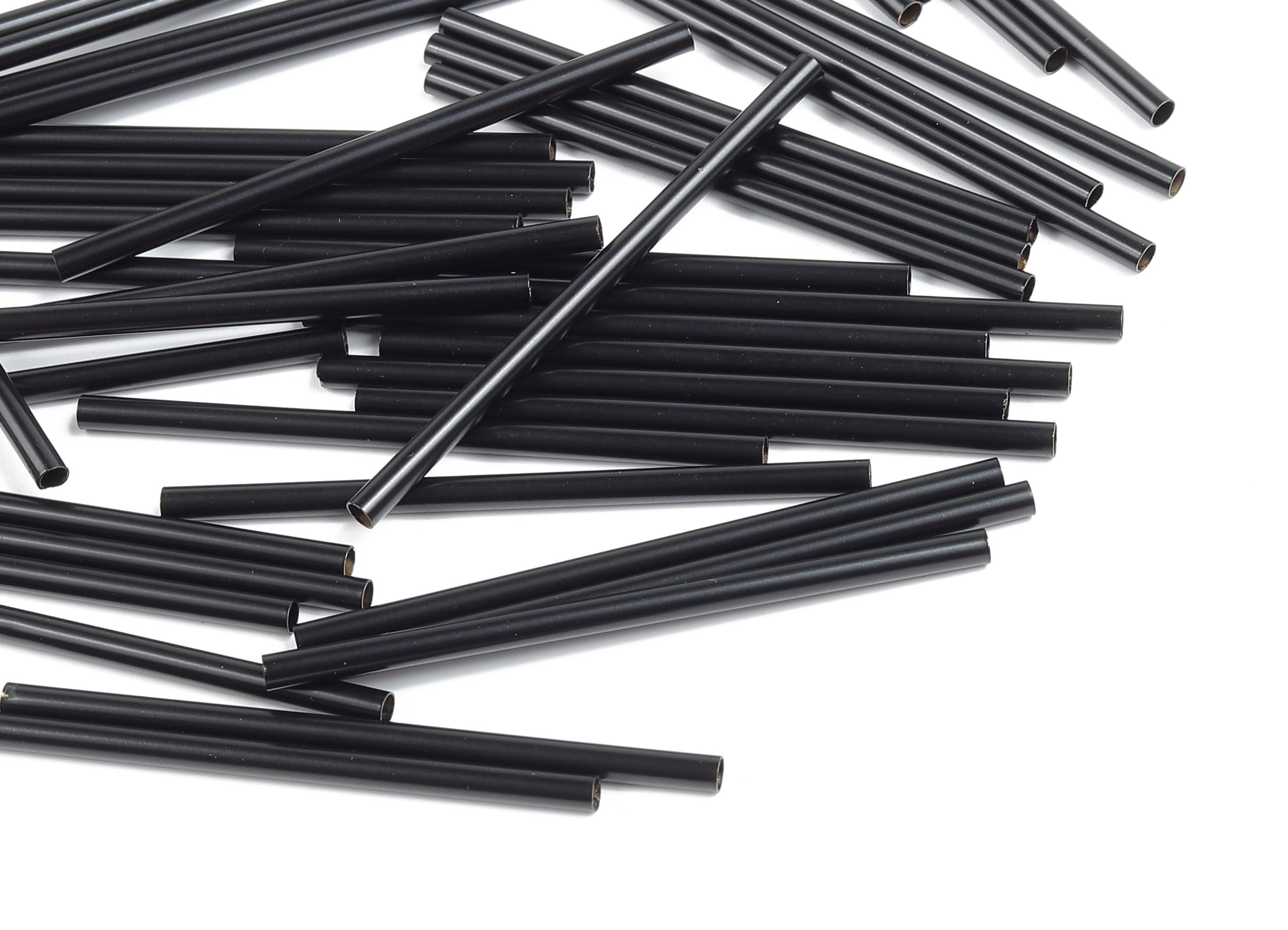 Matte Black Himmeli Tubes - Raw Brass Round Himmeli DIY Tube Beads - Circle Pipes for Geometric - For Air Plants - 2.5x0.2x50mm - PP4569B-50 - DOMEDBAZAAR