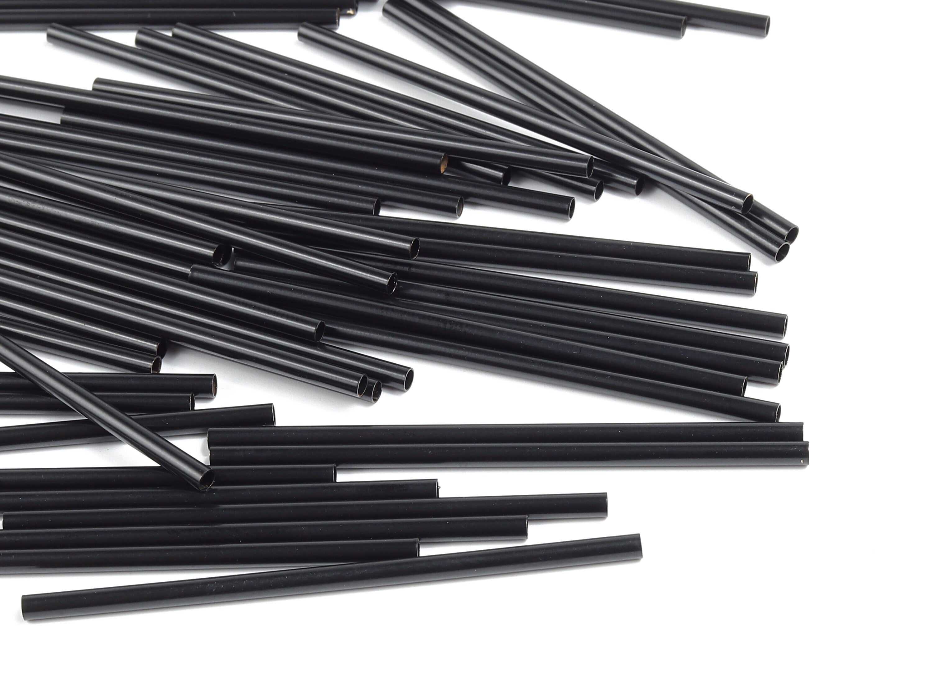 Matte Black Himmeli Tubes - Raw Brass Round Himmeli DIY Tube Beads - Circle Pipes for Geometric - For Air Plants - 2.5x0.2x60mm- PP4569B-60 - DOMEDBAZAAR